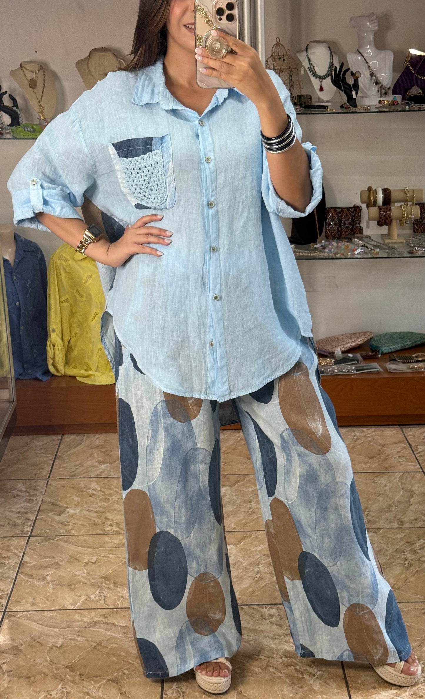 OS Low/High Linen Top & Pant Set (NO RETURNS OR EXCHANGE)