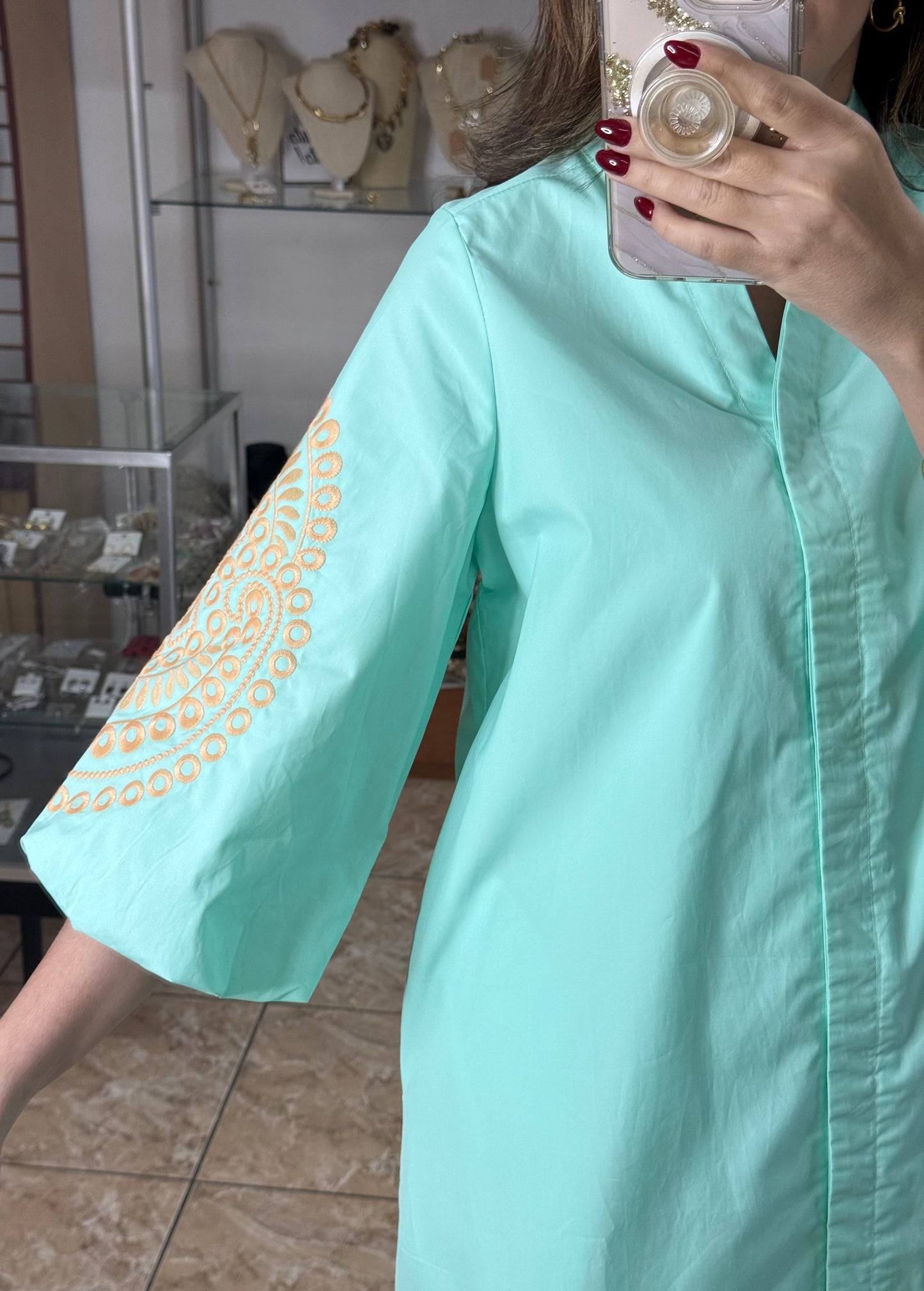 Aqua Button Down Dress