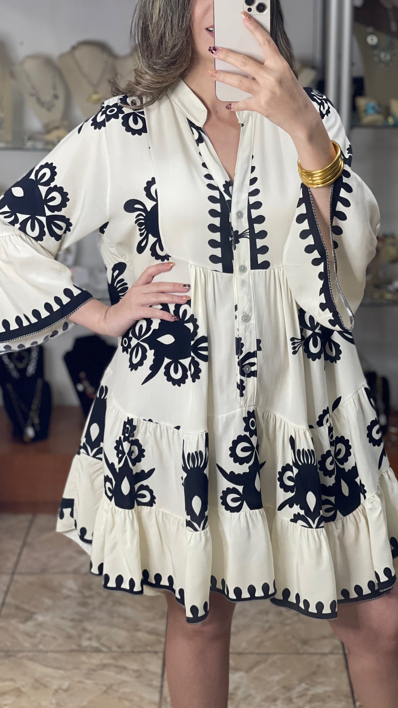 Cream and Black OS Dress