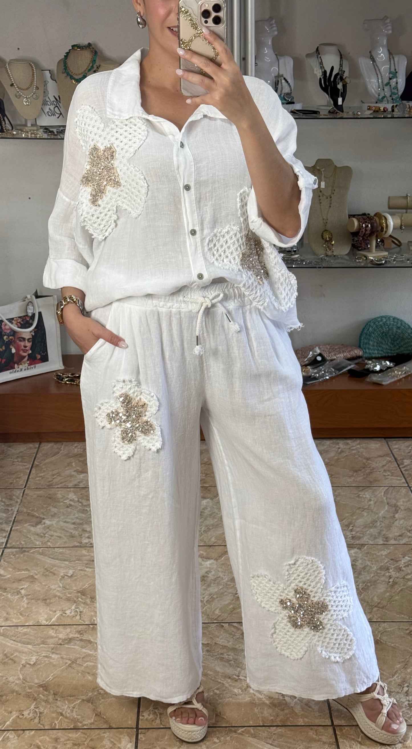 Sequins Flowers OS Top & Pant Set (NO RETURNS OR EXCHANGE)