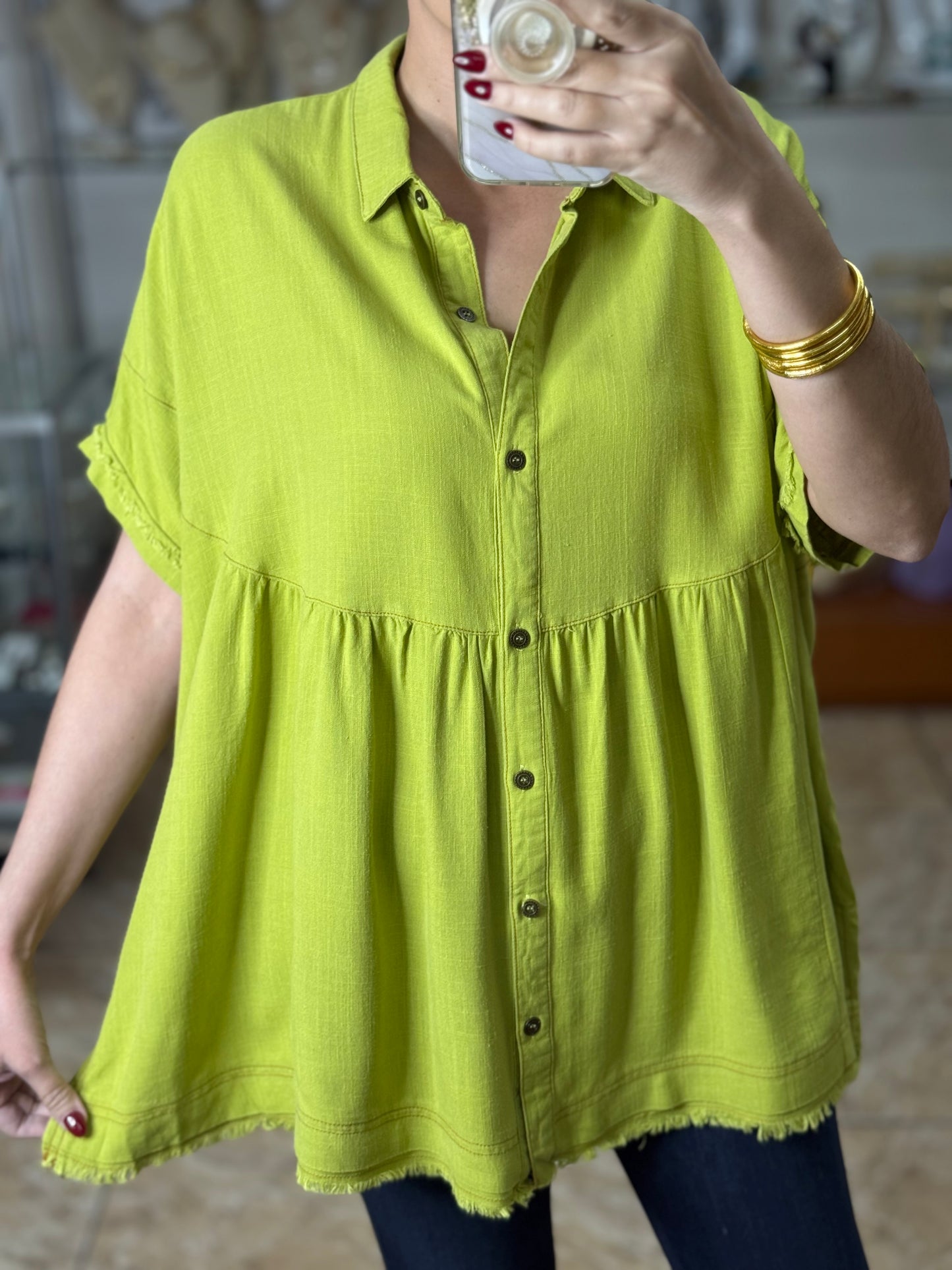 Avocado Green Linen Mix Oversize Top (FINAL SALE)