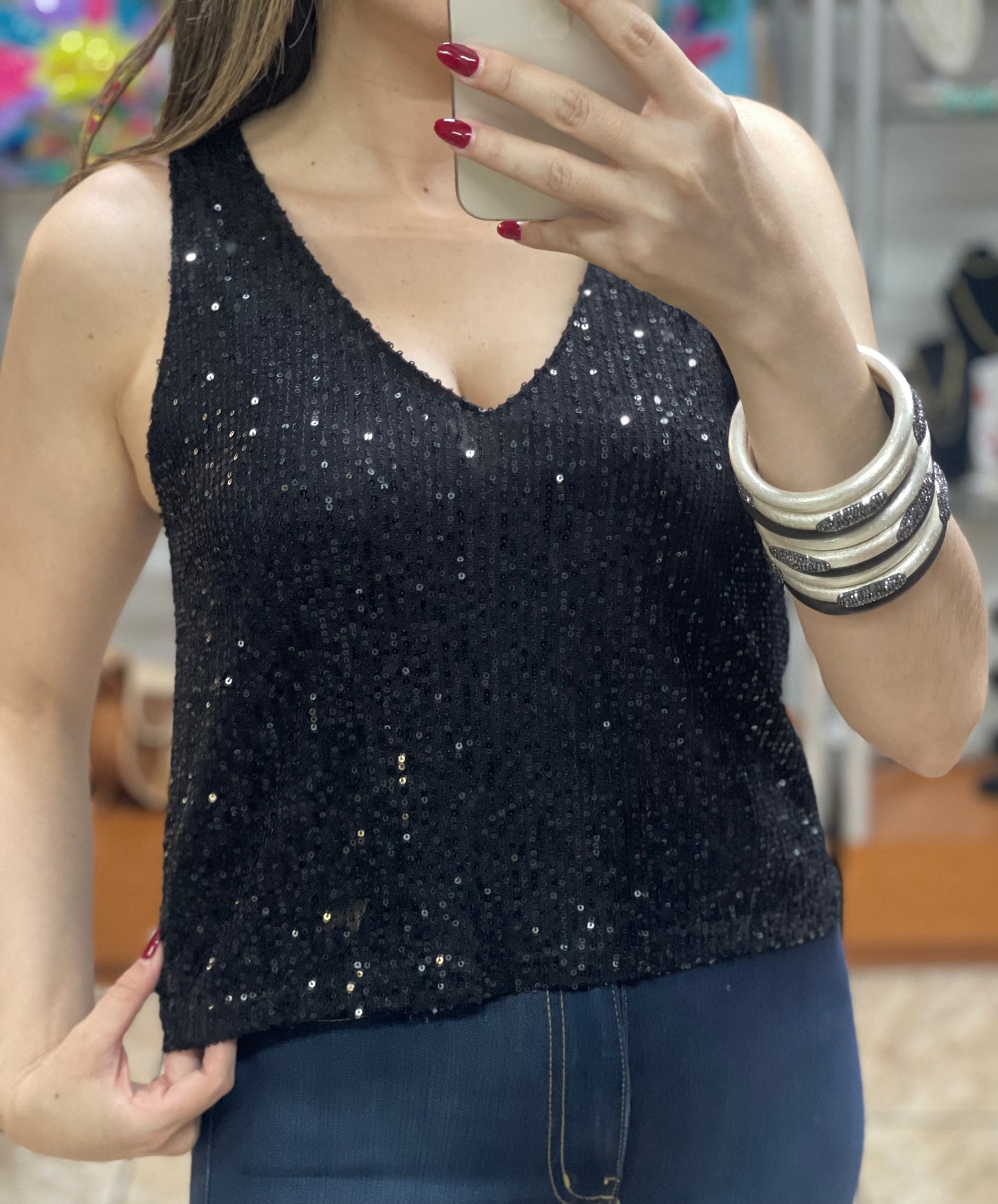 Black Sequins Top