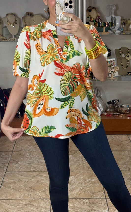Tropical V-Neck Top (Regular and Plus)