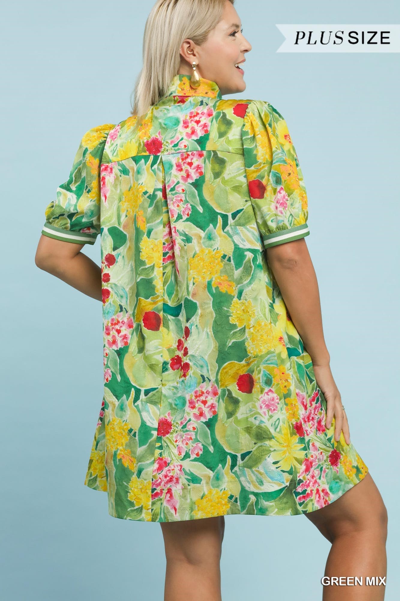 Green Mix Floral Dress (PLUS)
