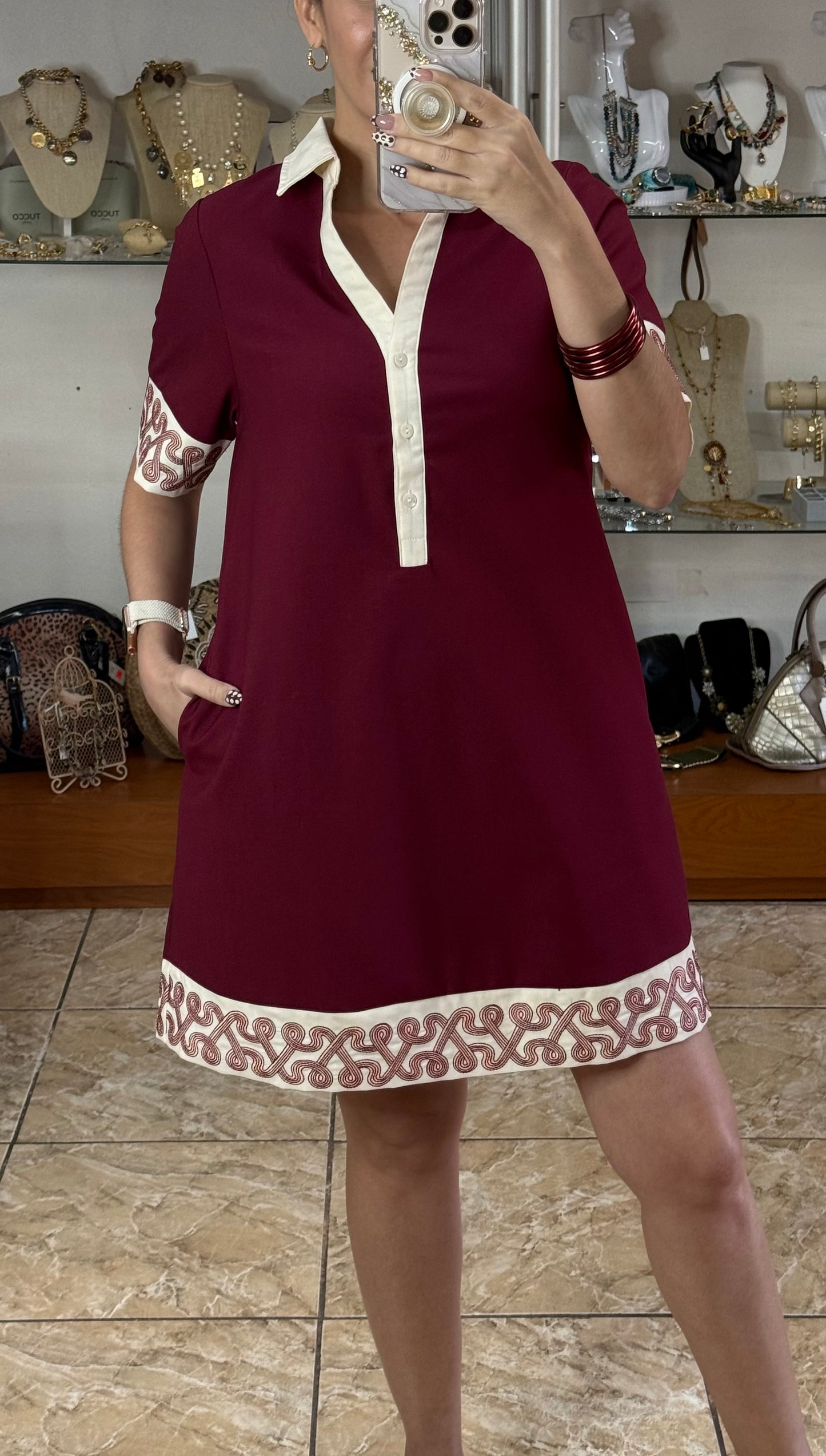 Burgundy Short Sleeve Mini Dress