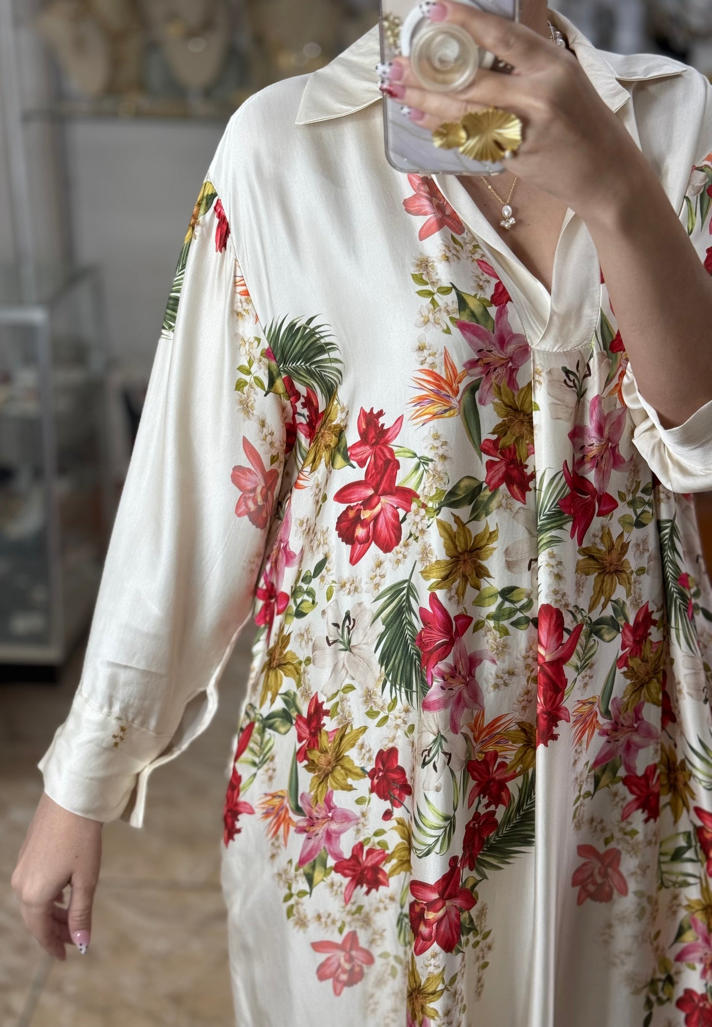 Cream Floral OS Midi Dress (FINAL SALE)