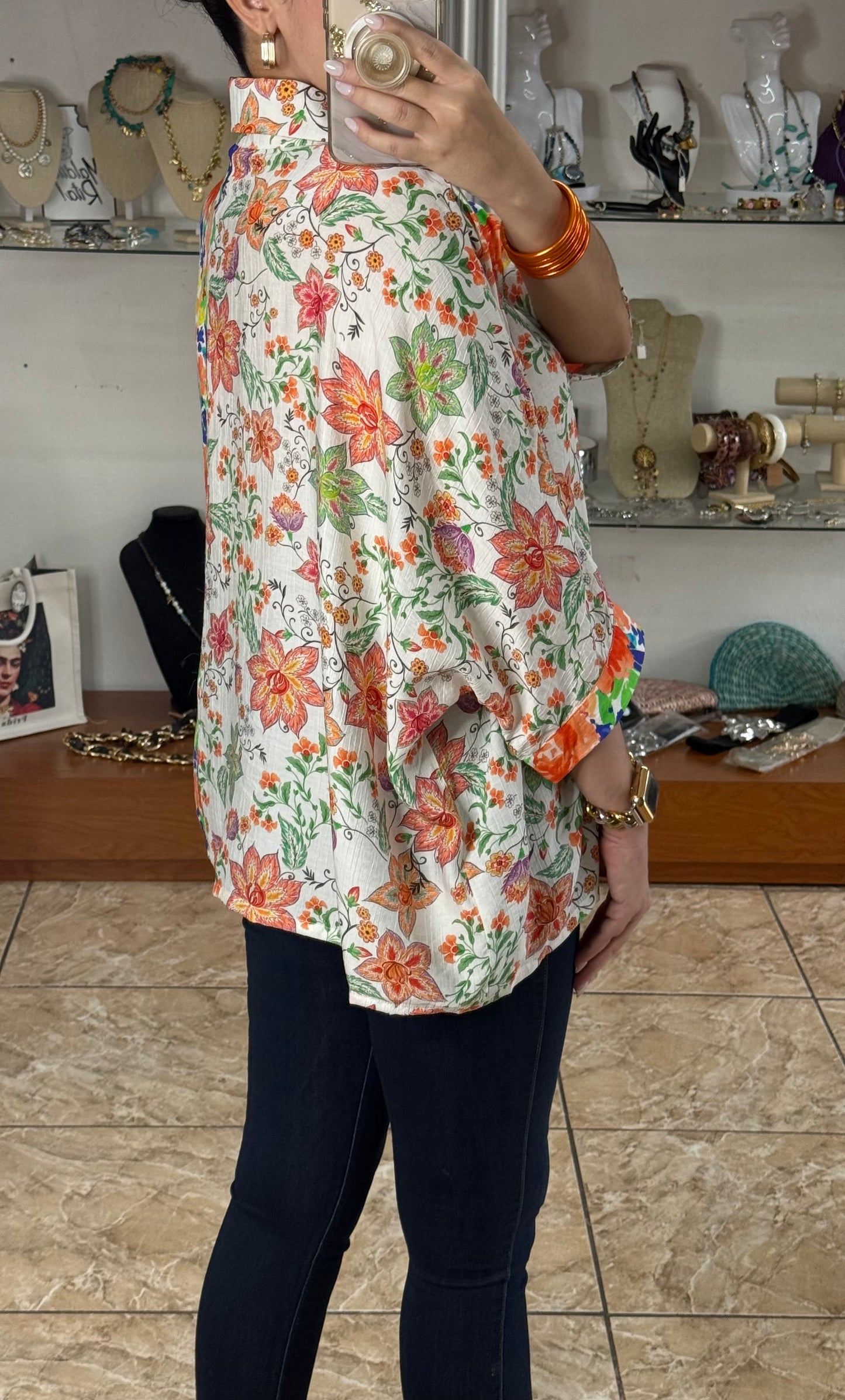 Orange Mix Floral Tunic Top