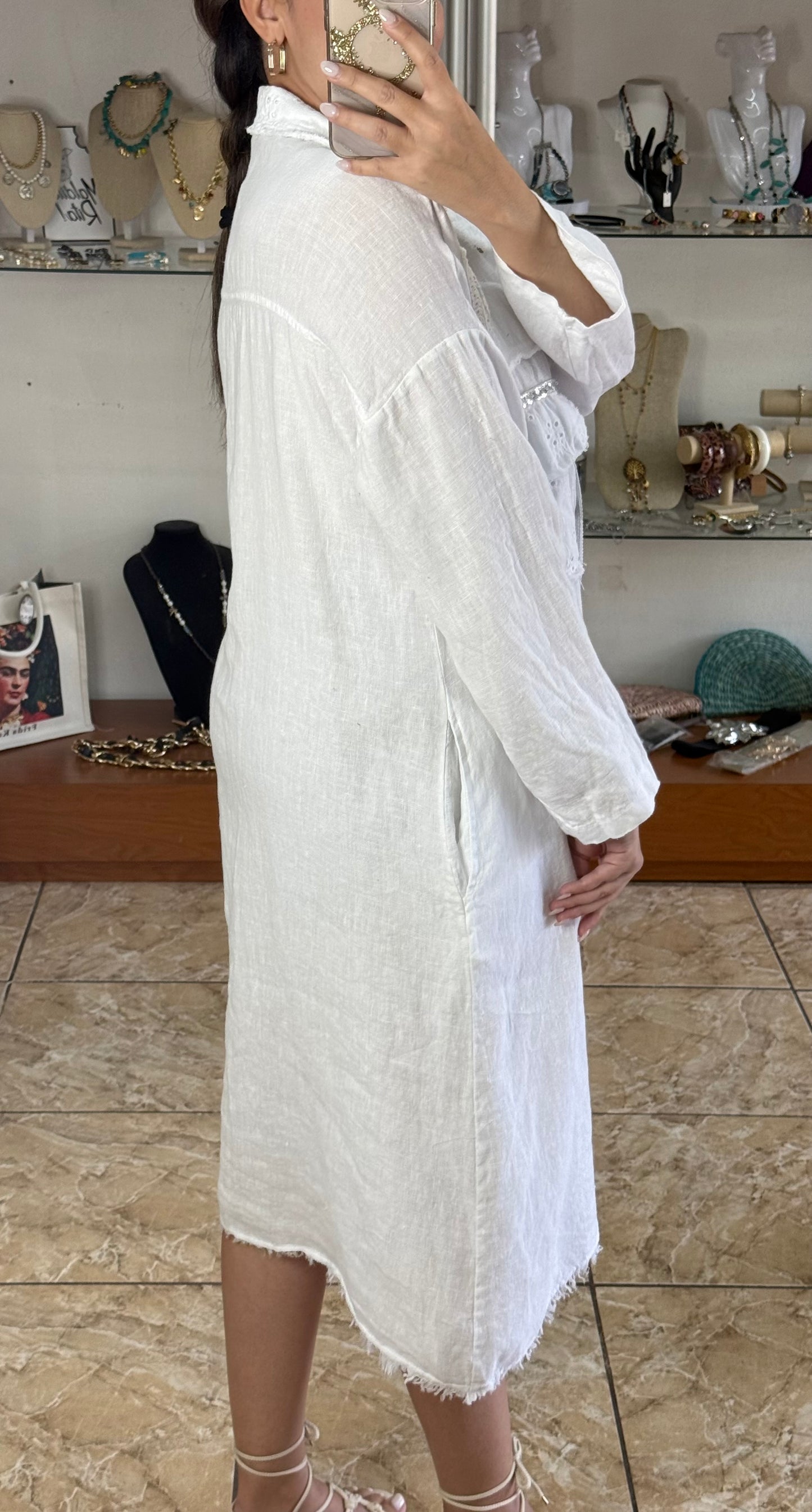 Long Sleeves OS Linen Midi Dress (NO RETURNS OR EXCHANGE)