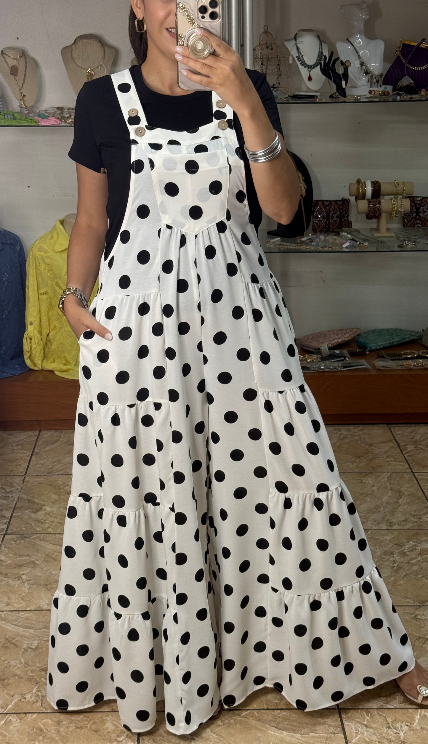 White/Black Polkadot Overall (REGULAR & PLUS) (TOP SOLD SEPARATELY)