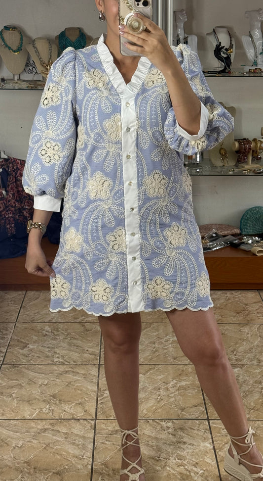 Crochet and Stripes Mini Dress