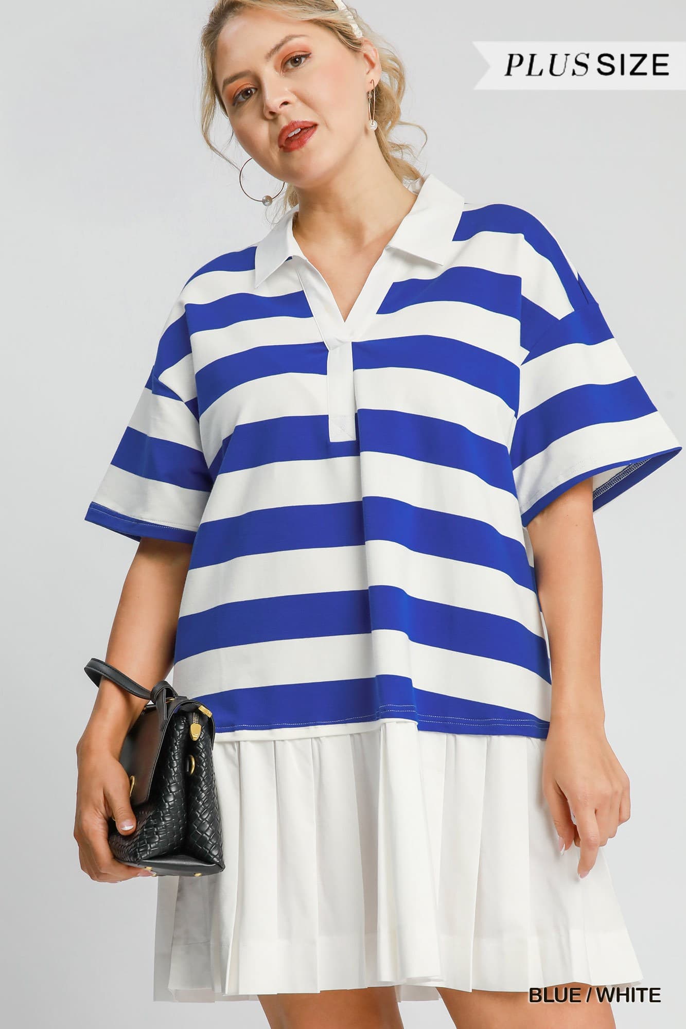 Stripes Polo Pleated Mini Dress (PLUS)