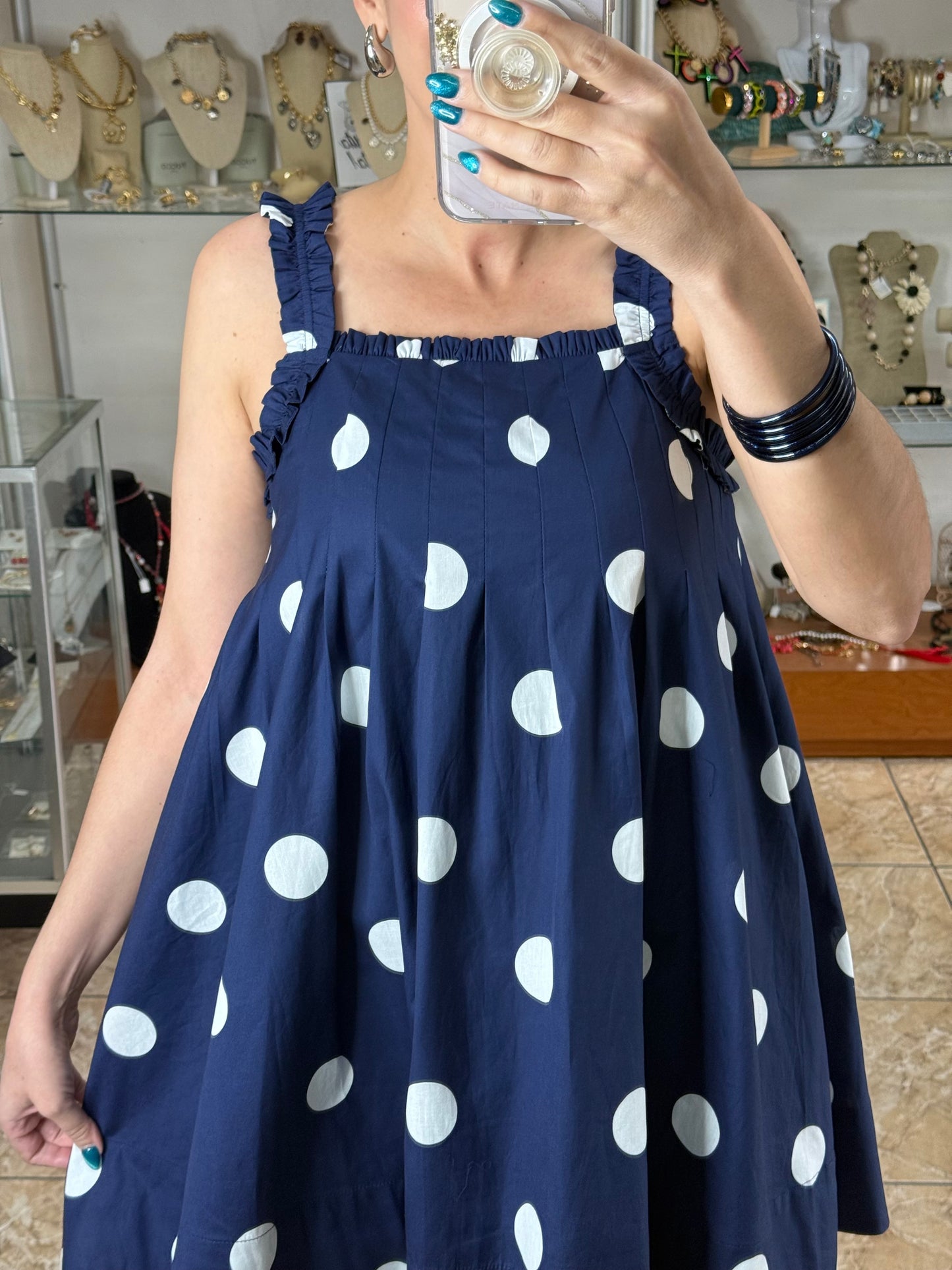 Navy Polkadots Doll Mini Dress