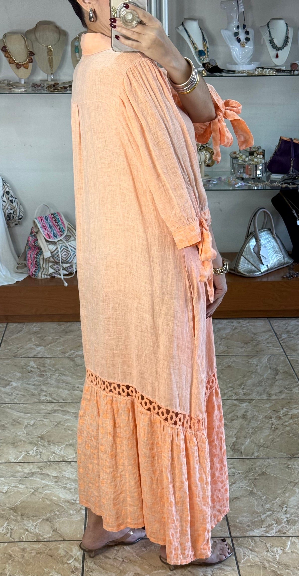 OS Linen/Polka Button Down Maxi Dress (NO RETURNS OR EXCHANGE)