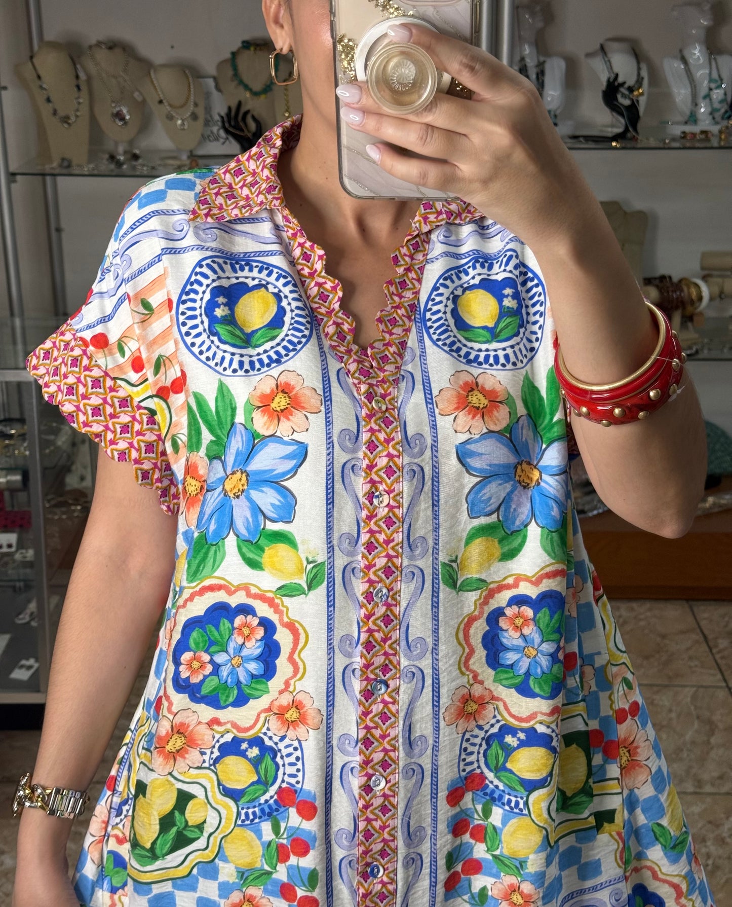 Blue Mix Mediterranean Print Dress