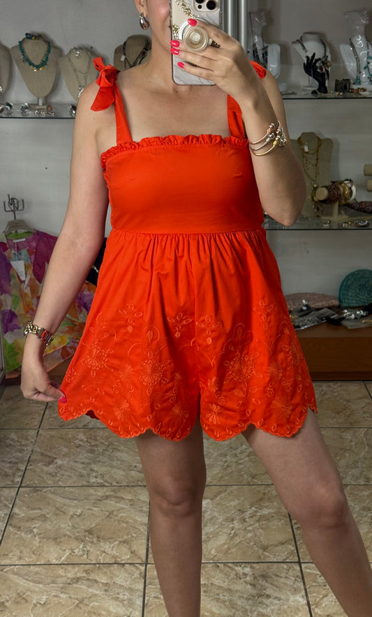 Tomato Red Embroidered Romper