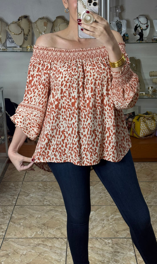 Salmon Mix Off Shoulder Top