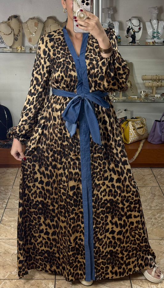 Button Down Maxi Leopard Dress