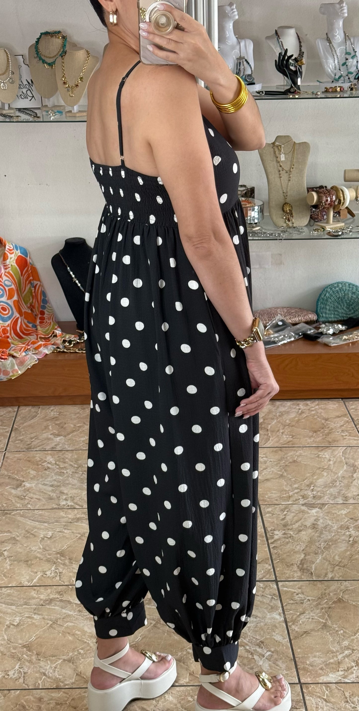 Black Polkadots Harem Jumpsuit