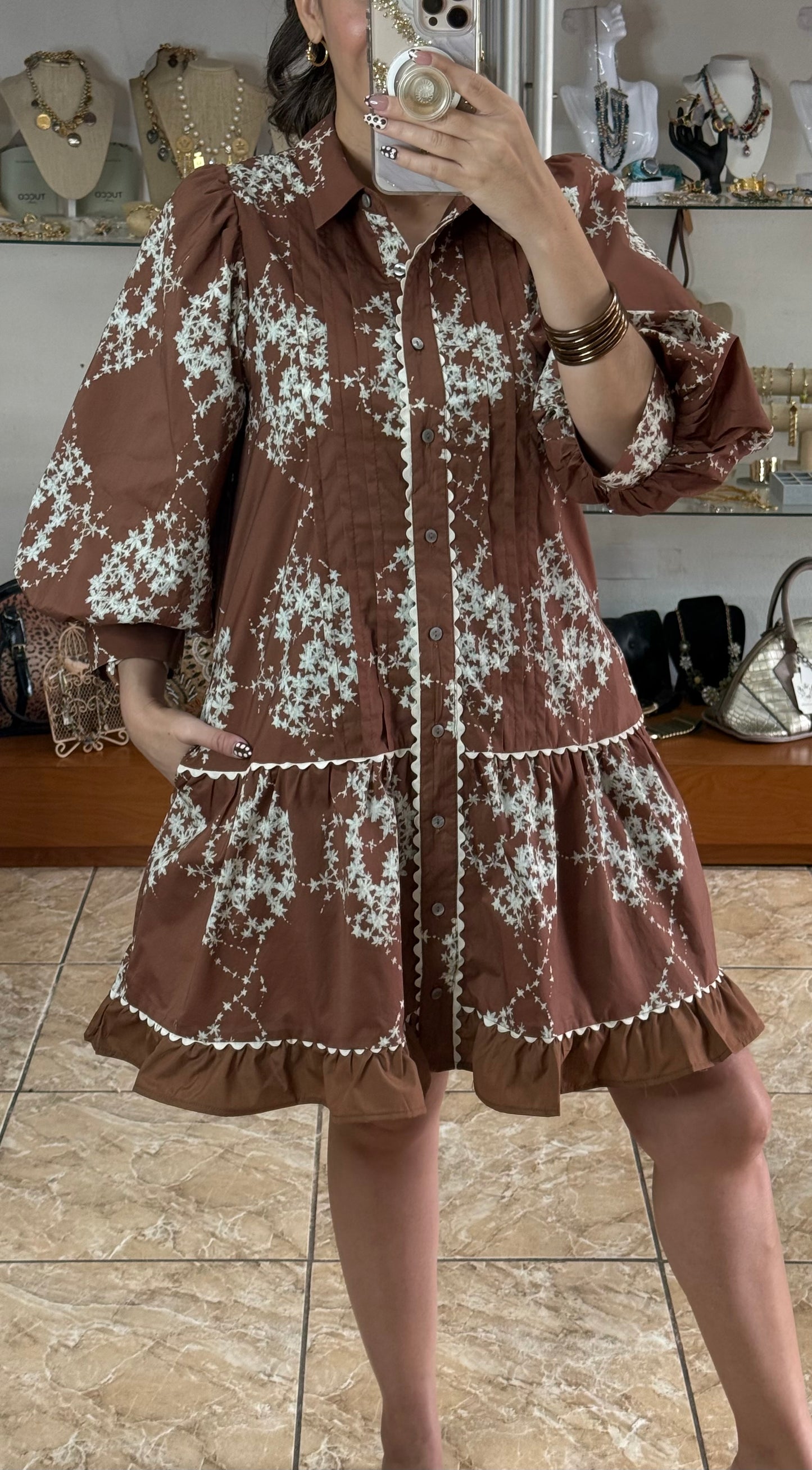 Brown Mix Floral Mini Dress