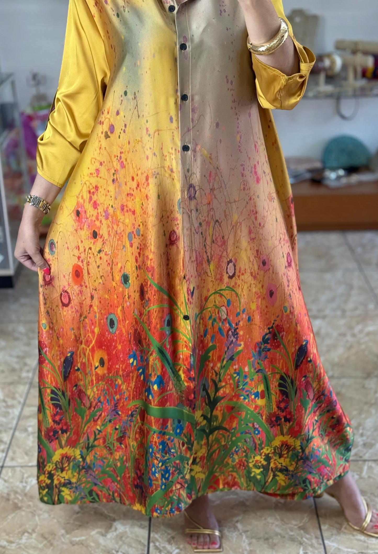 Floral Silk OS Top/Dress & Pant Set (NO RETURNS OR EXCHANGE)