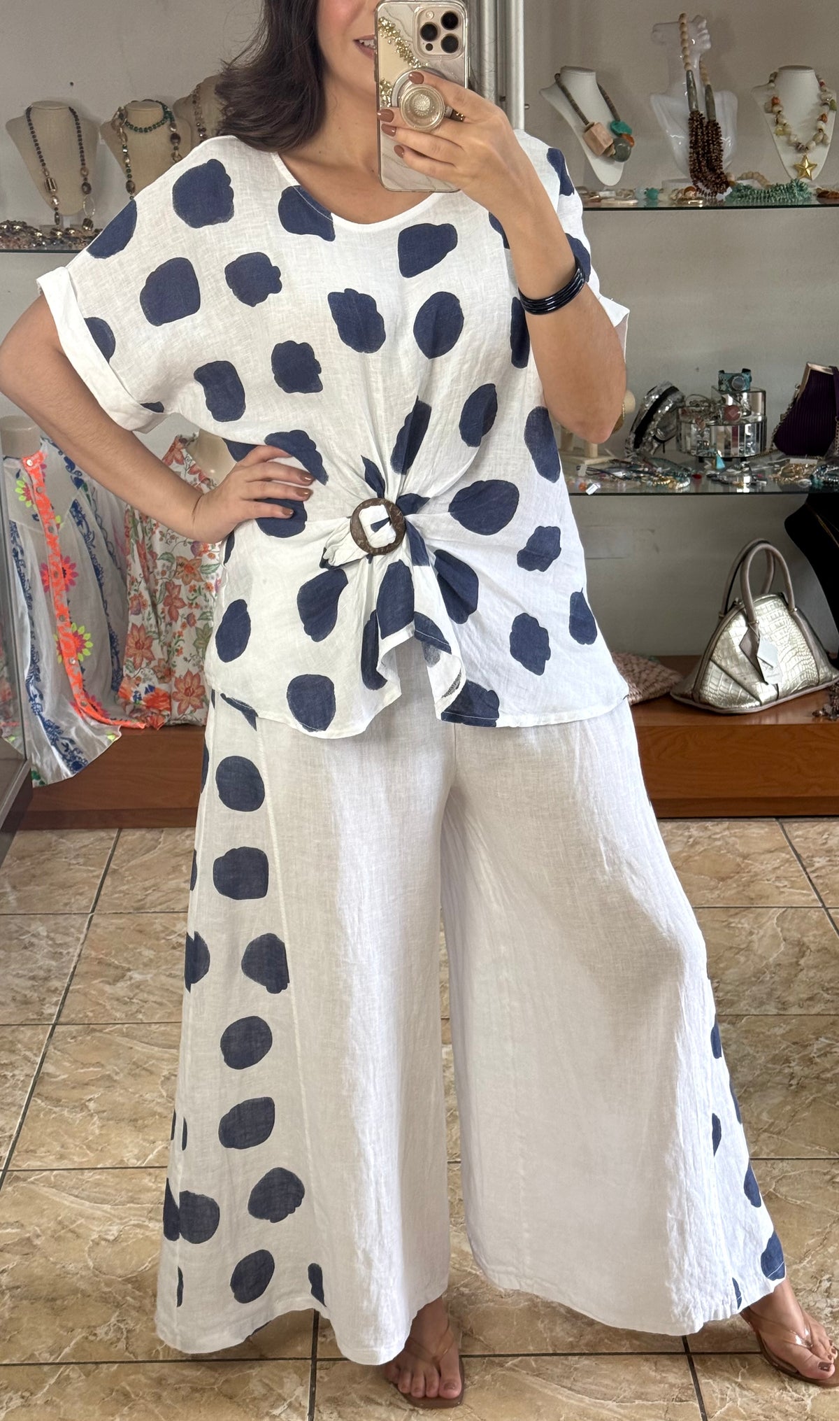 OS Polkadots Linen Set (NO RETURNS OR EXCHANGE)