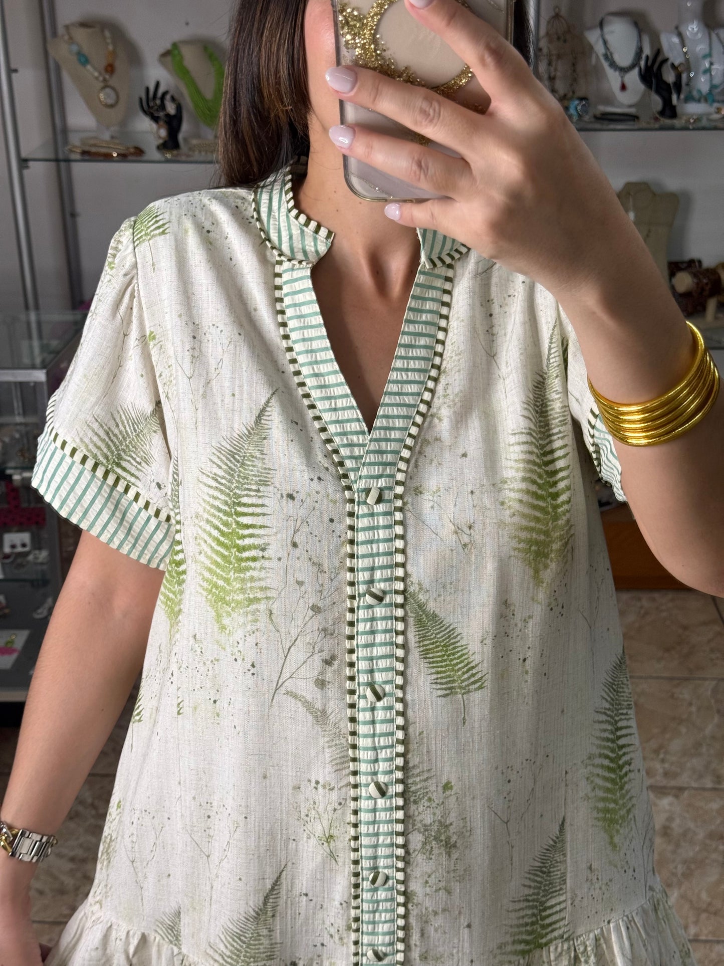 Sage Green Linen Blend Mini Dress