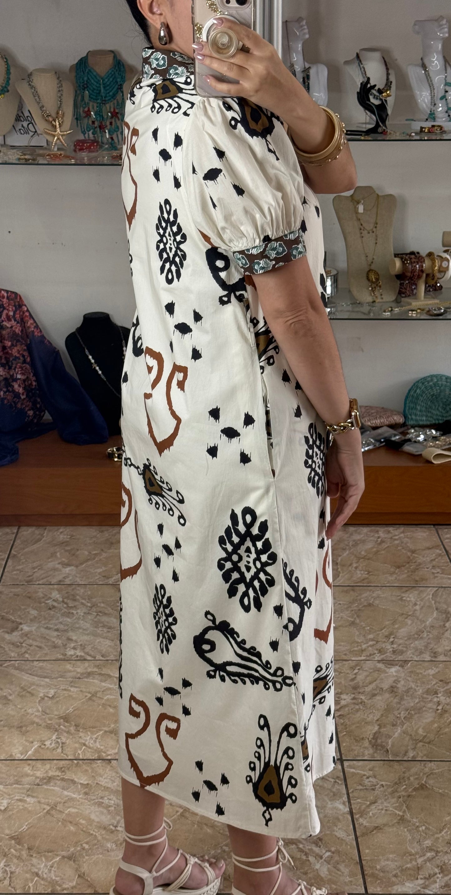 Ivory Mix Boho Print Midi Dress