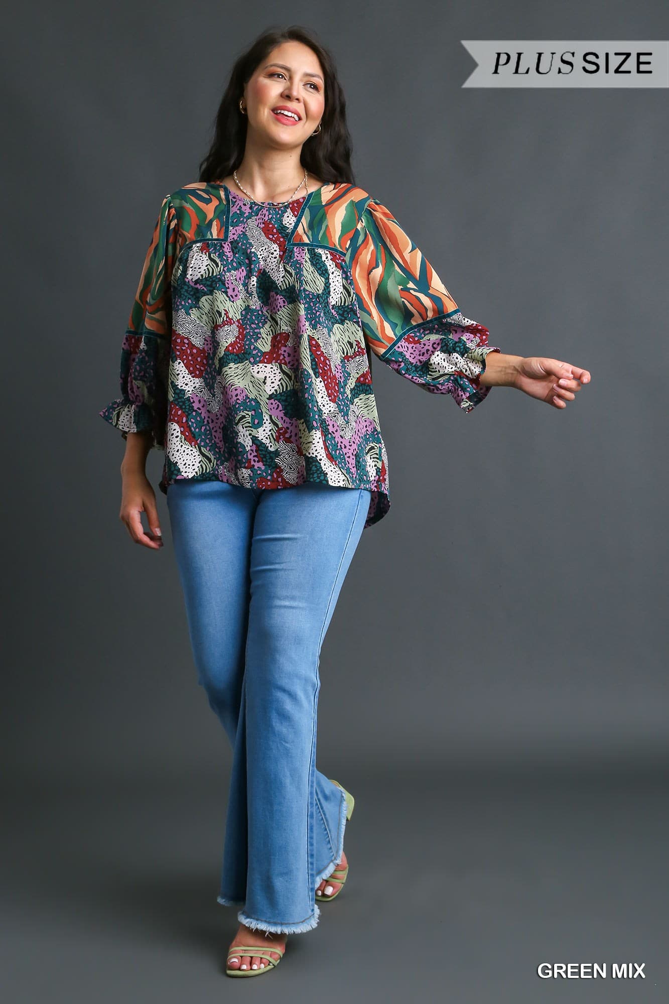 Green Mix Abstract Print Top (PLUS)