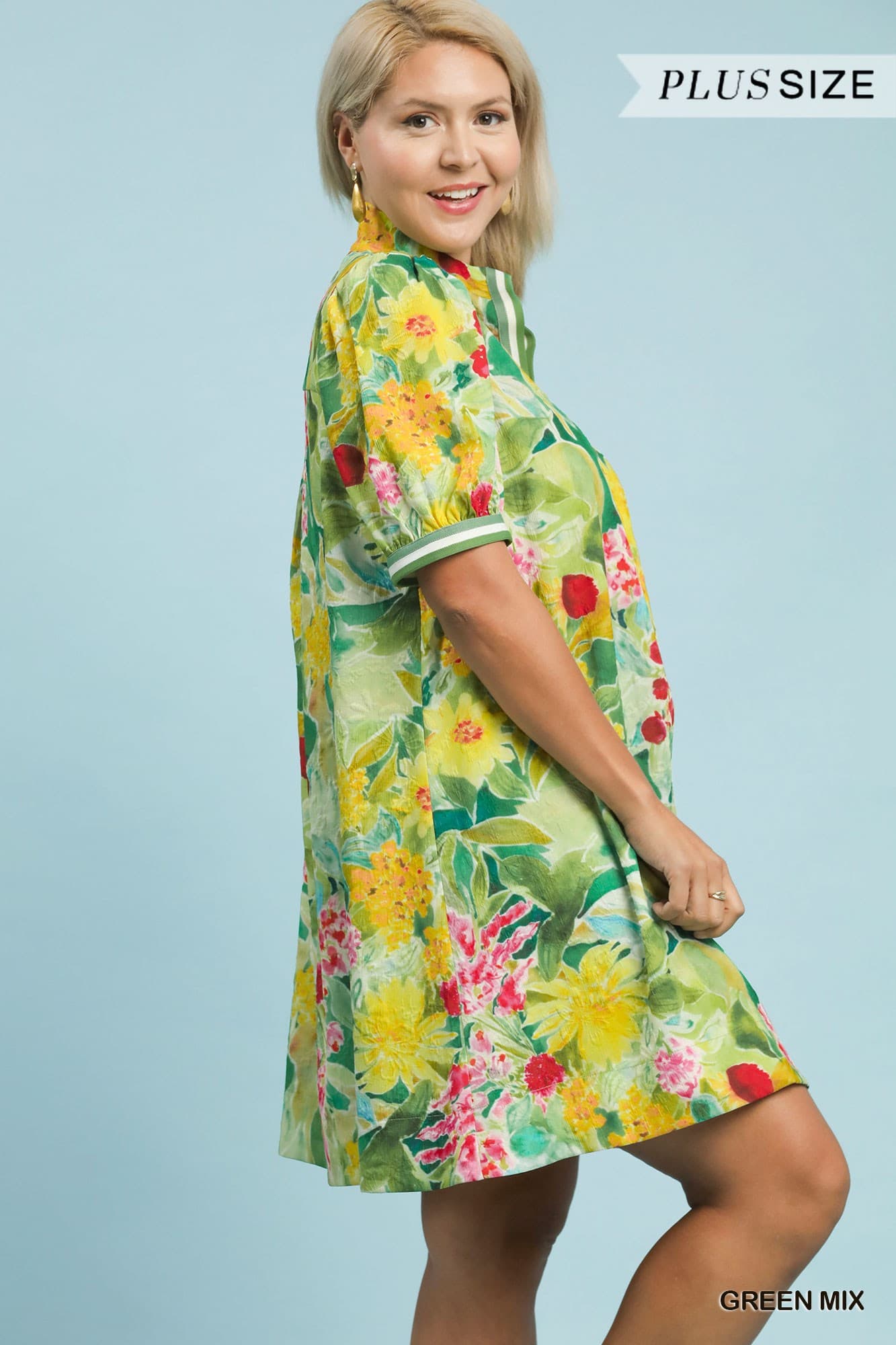 Green Mix Floral Dress (PLUS)