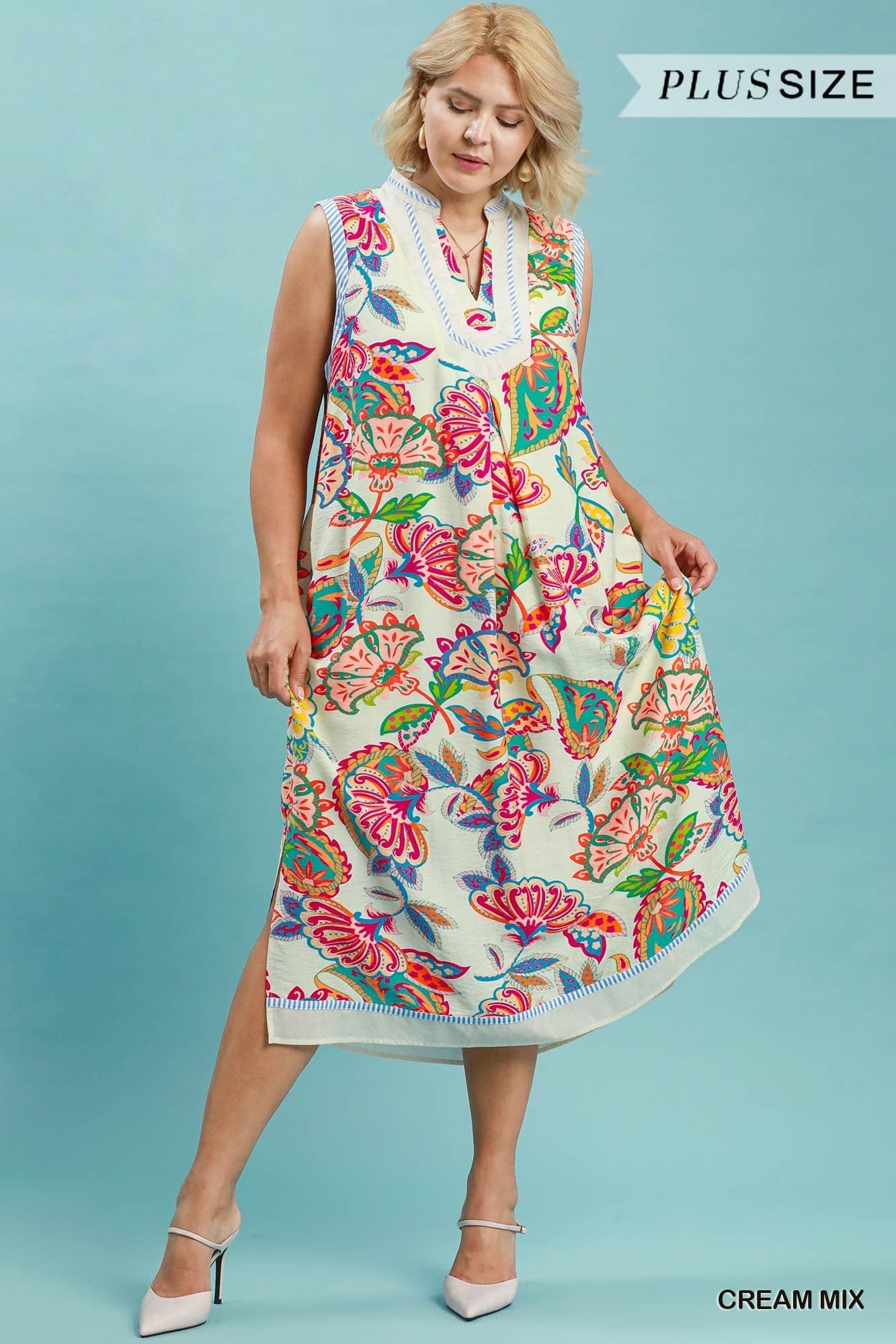 Paisley Floral Sleeveless Midi Dress (PLUS)