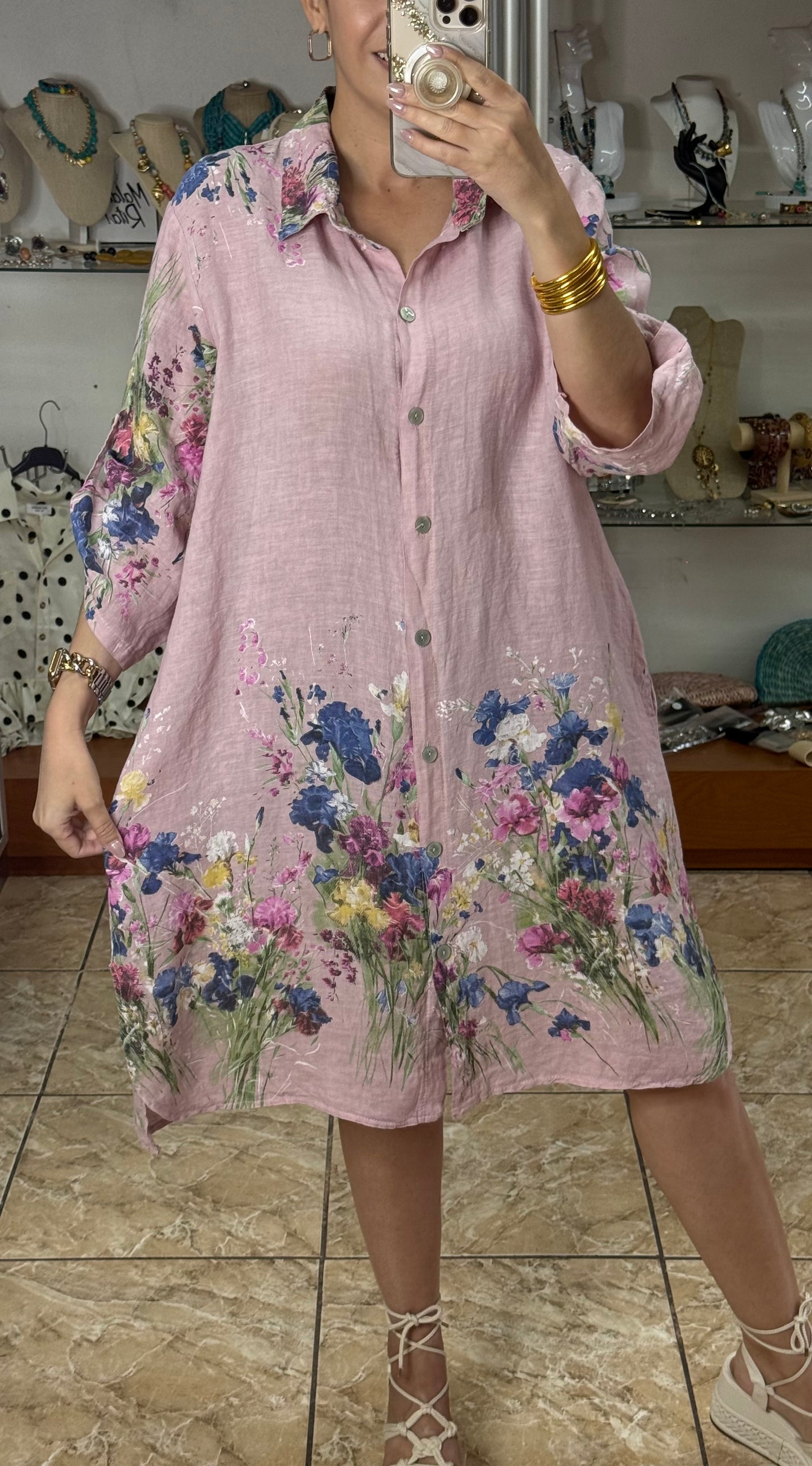 Floral OS Short Linen Dress (NO RETURNS OR EXCHANGE)