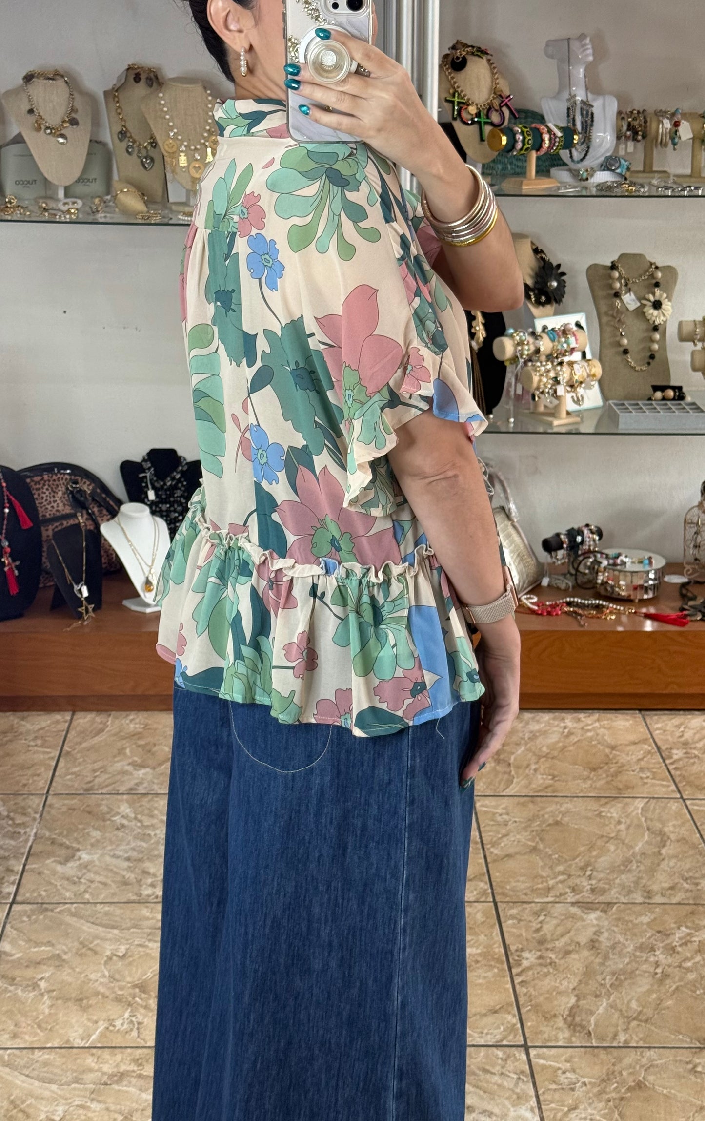 Cream Floral Boho Top