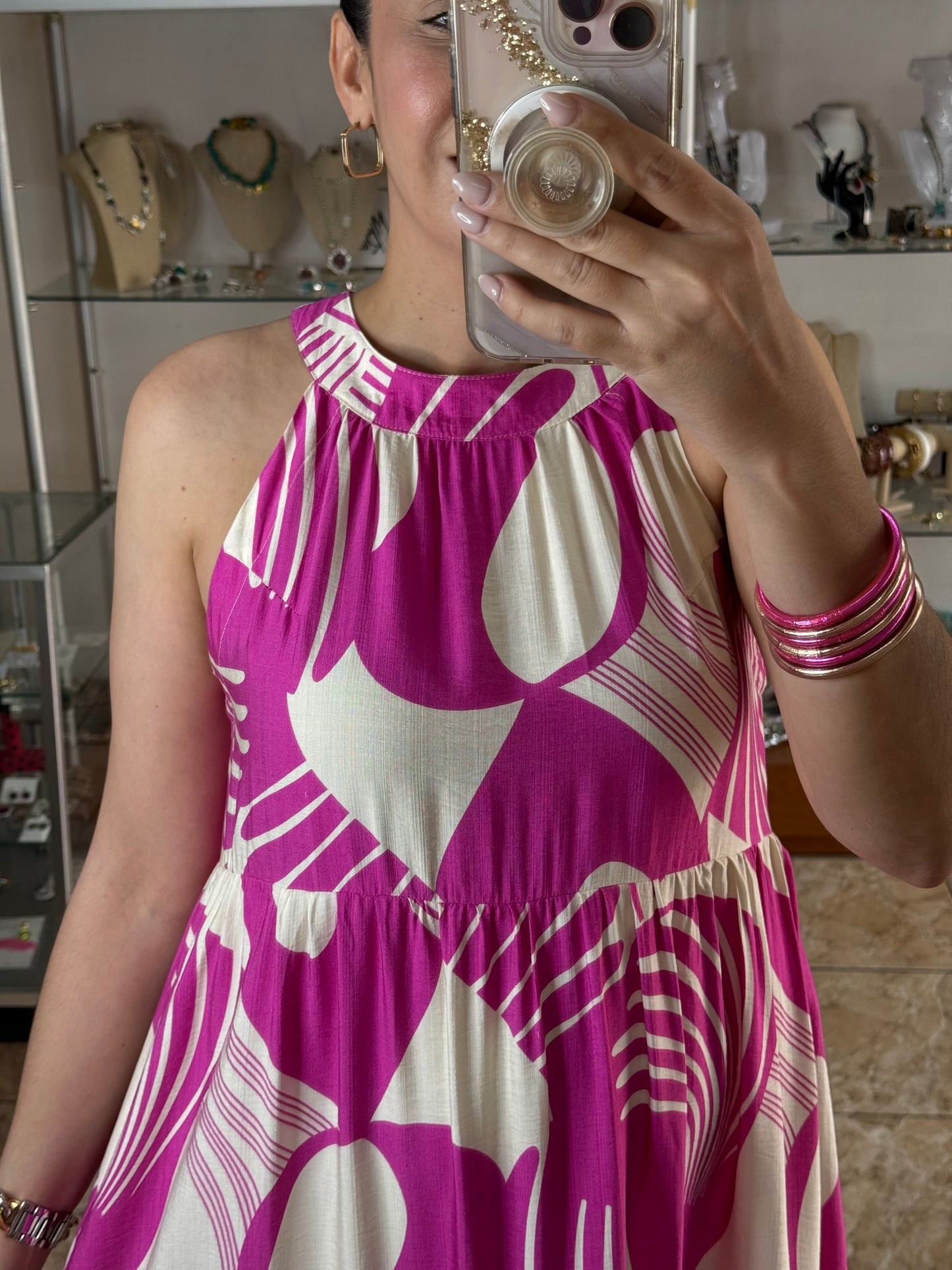 Fuchsia Mix Halter Midi Dress