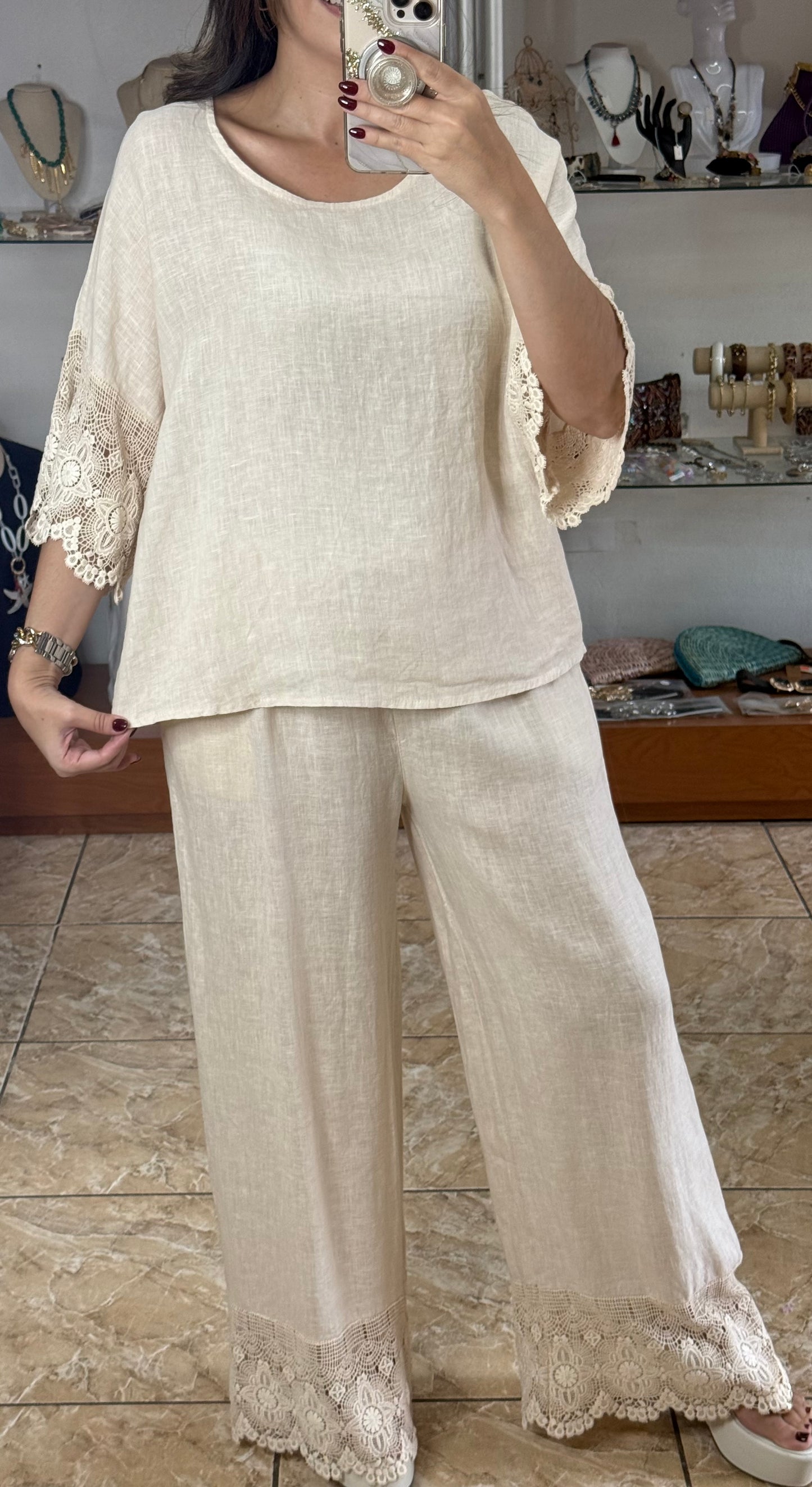Crochet Trim OS Linen Set (NO RETURNS OR EXCHANGE)