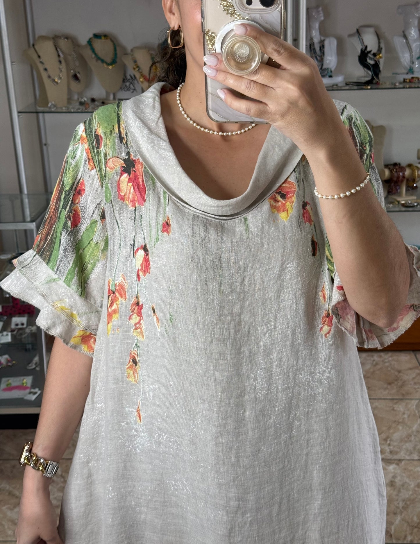 Orange Flowers OS Linen Maxi Dress (NO RETURNS OR EXCHANGE)