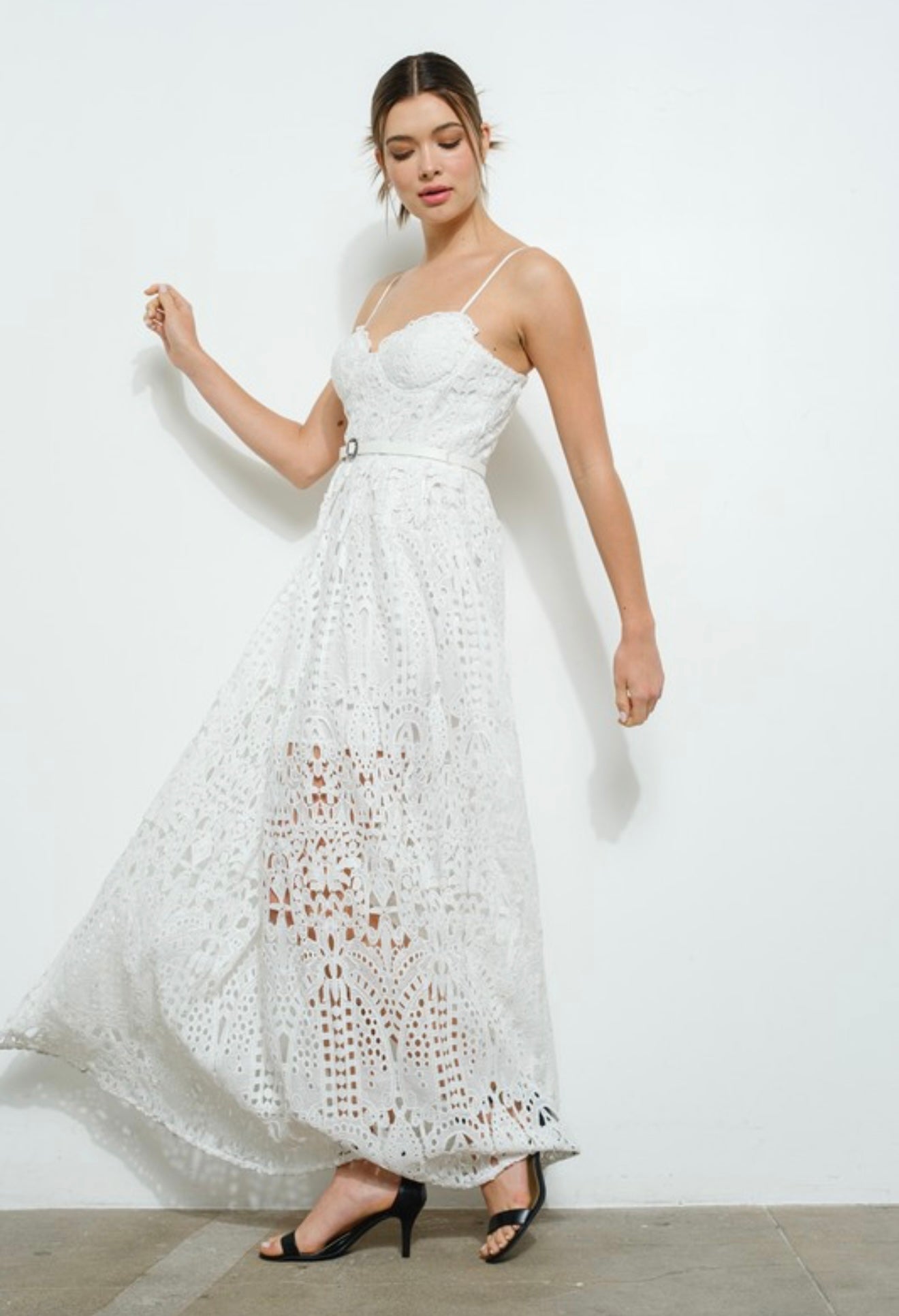 White Lace Maxi Dress with Belt (FINAL SALE)