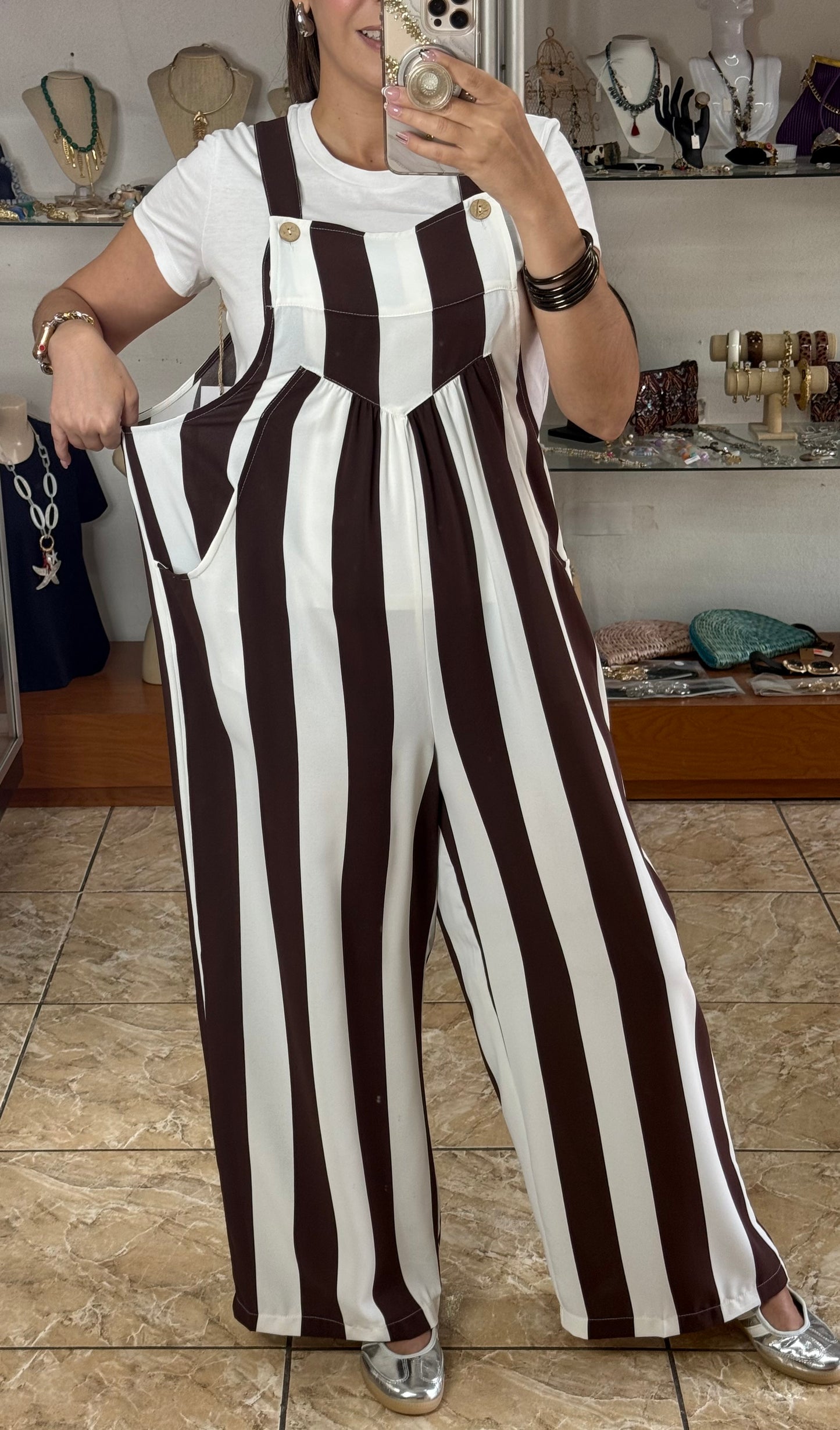 Brown Mix Stripes Jumpsuit (Top Sold Separately)