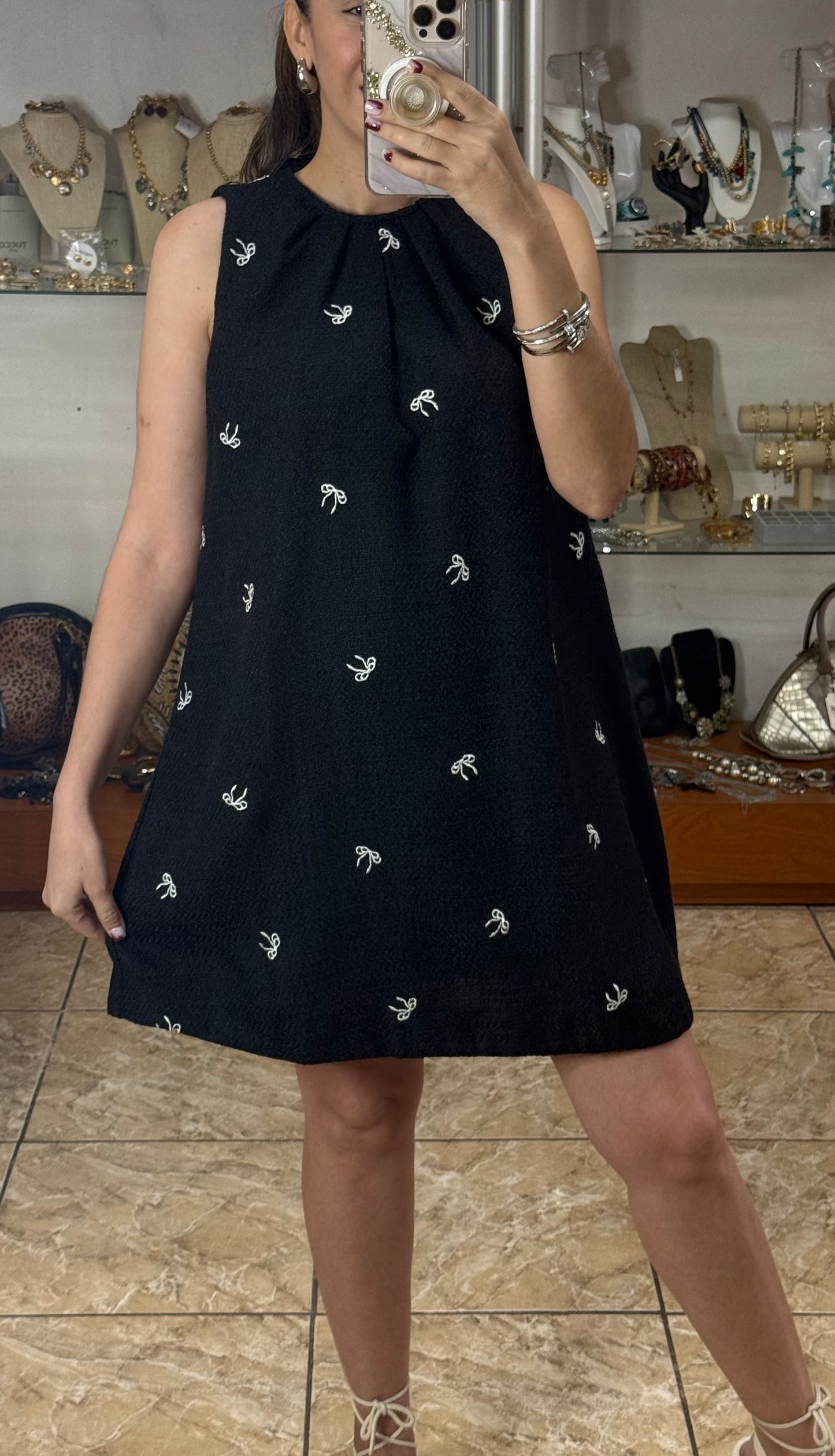 Black/White Ribbons Mini Dress