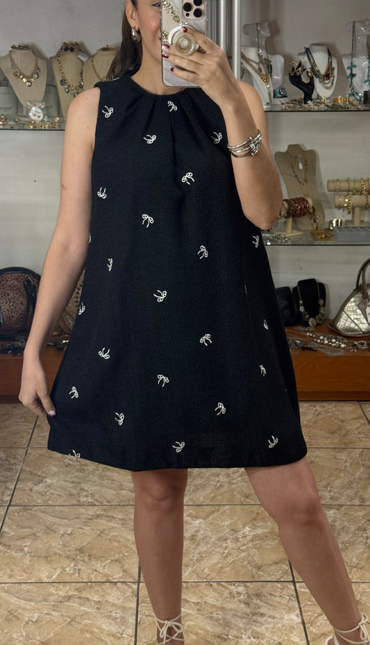 Black/White Ribbons Mini Dress