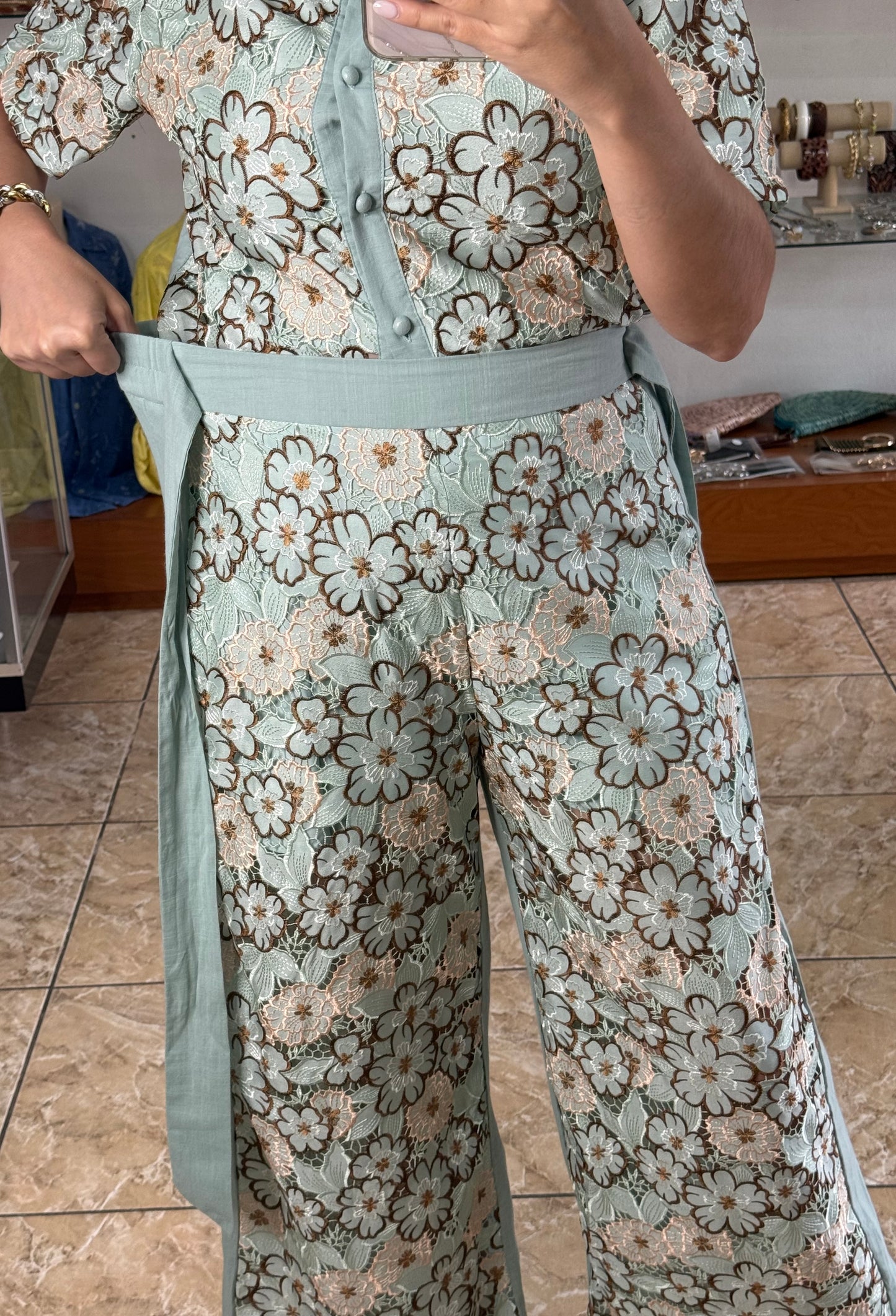 Sage Floral Lace Top & Pant Set