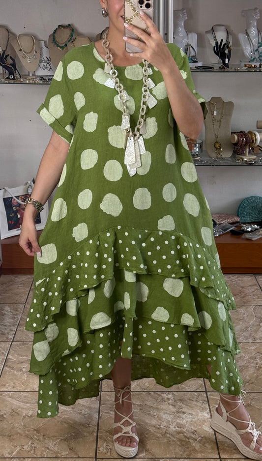 Polka OS Ruffle Tiered Linen Midi Dress (NO RETURNS OR EXCHANGE)