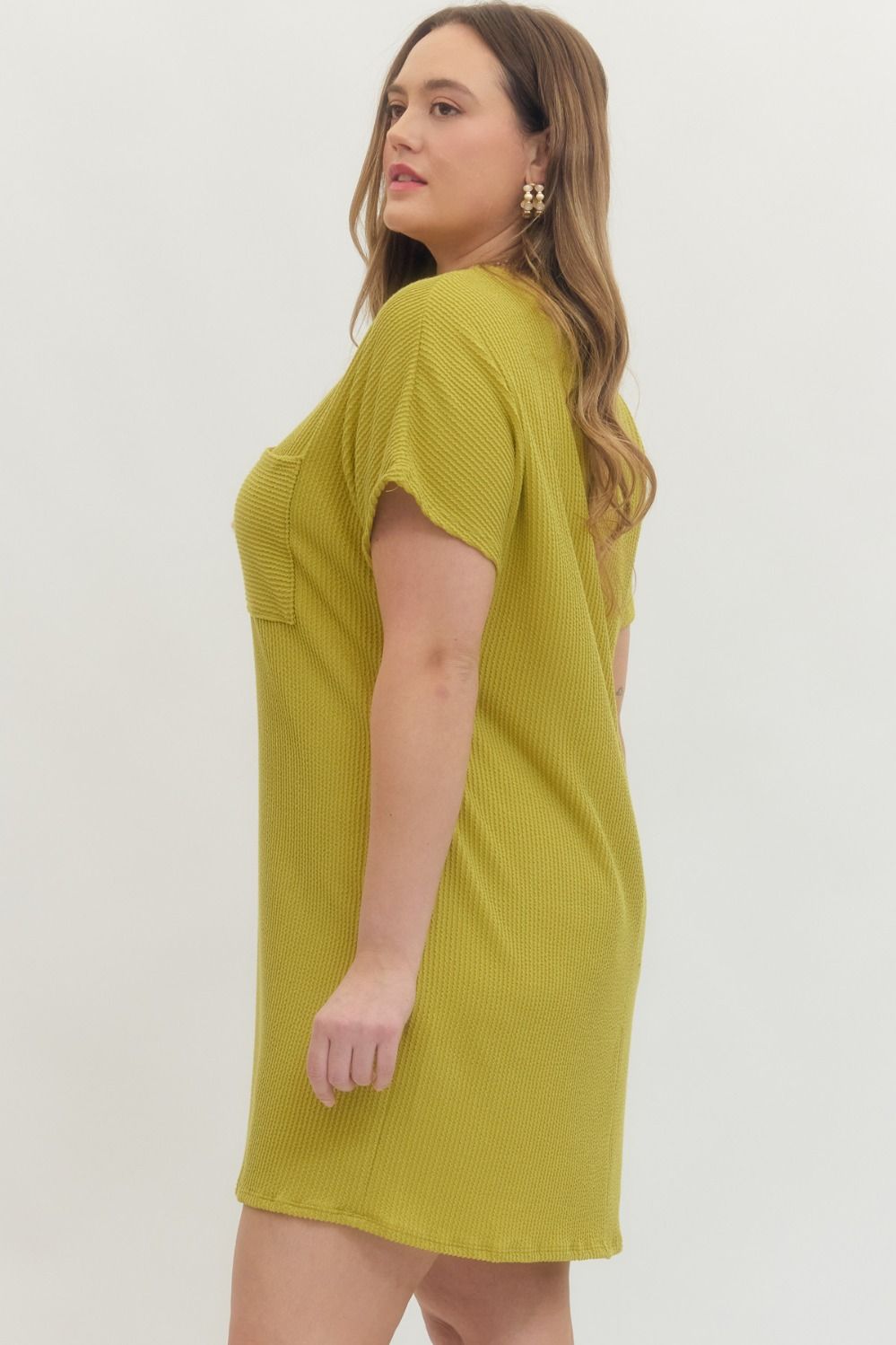 Chartreuse Ribbed Basic Dress (PLUS)