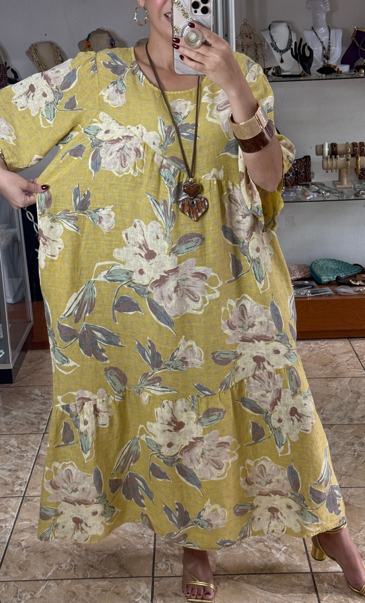 OS Floral/Polkadots Linen Dress (NO RETURNS OR EXCHANGE)