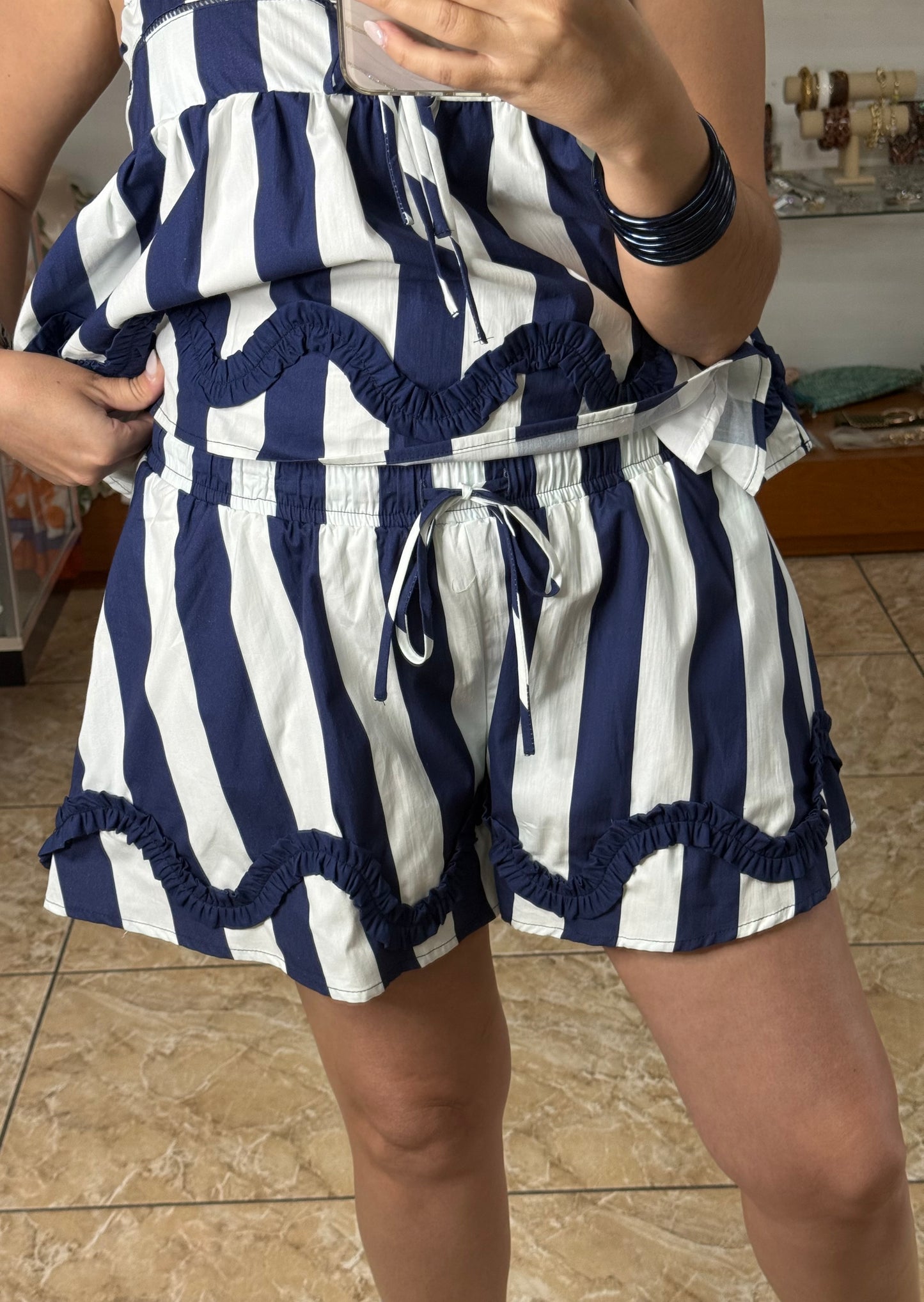 Navy/White Stripes Short Set (NO RETURNS OR EXCHANGE)