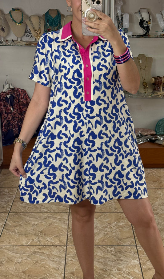 Royal/Pink Abstract Print Mini Dress