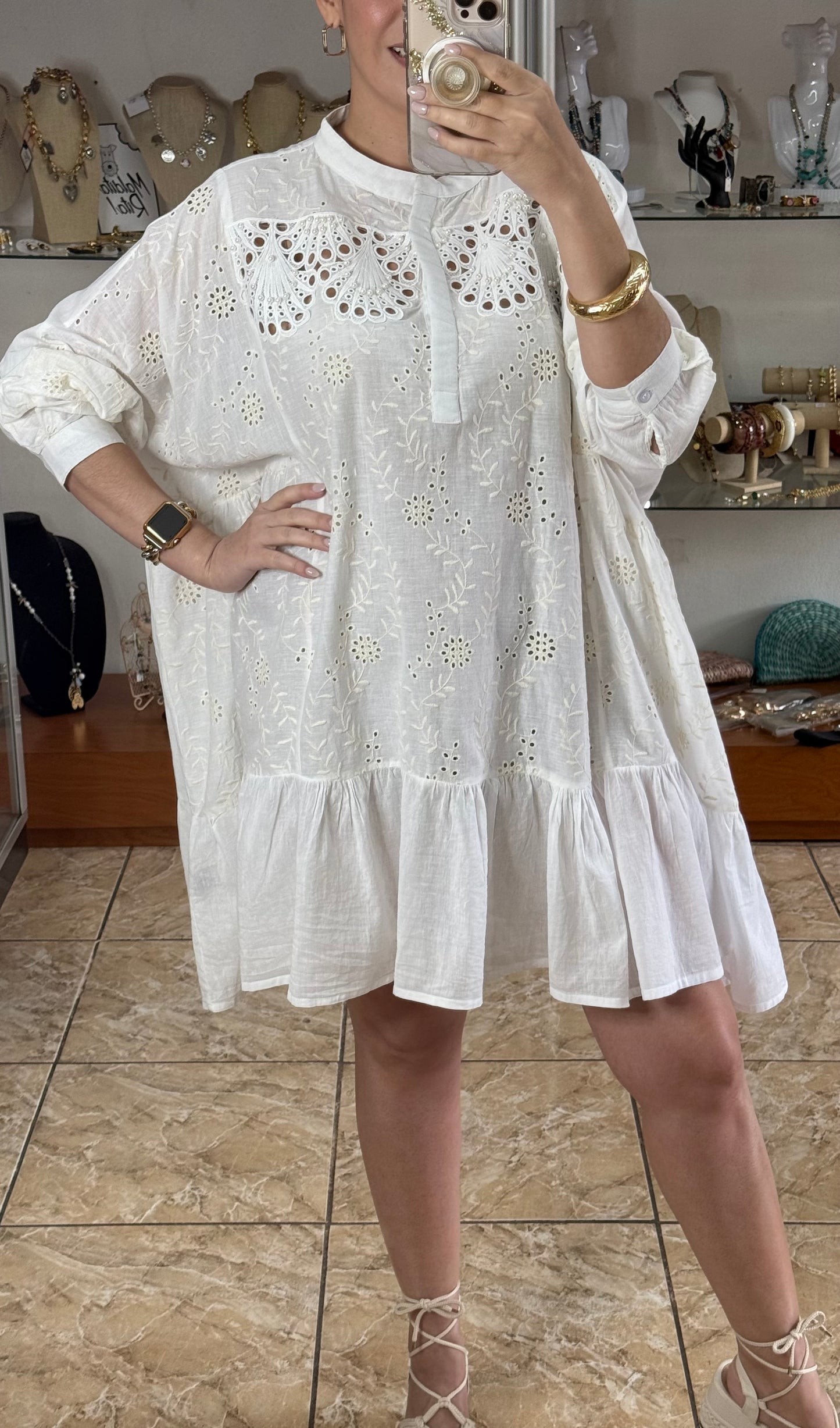 White Embroidered Oversized Dress (NO RETURNS OR EXCHANGE)