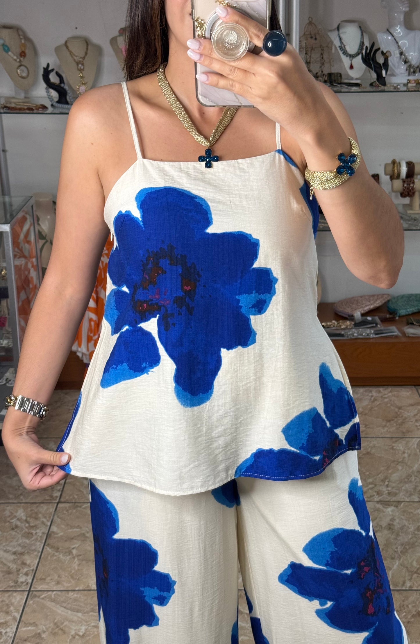 Blue Flowers Top & Pant Set