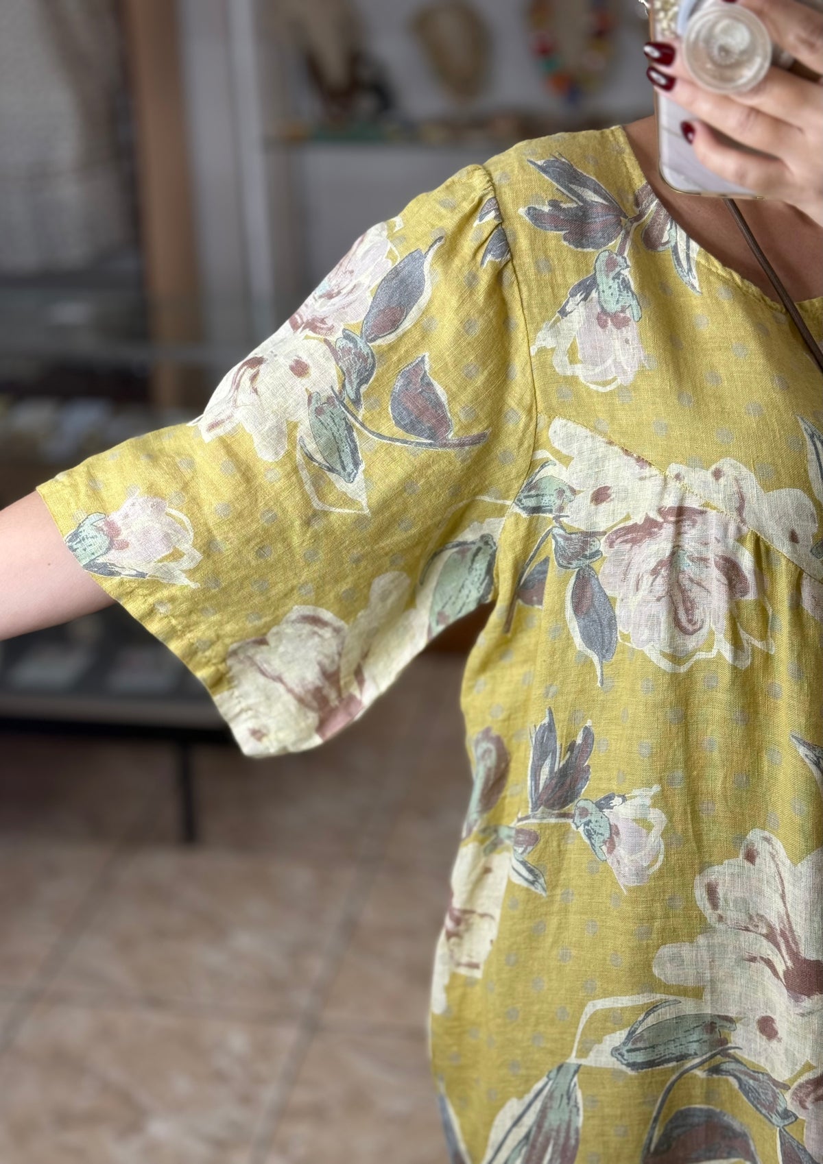 OS Floral/Polkadots Linen Dress (NO RETURNS OR EXCHANGE)