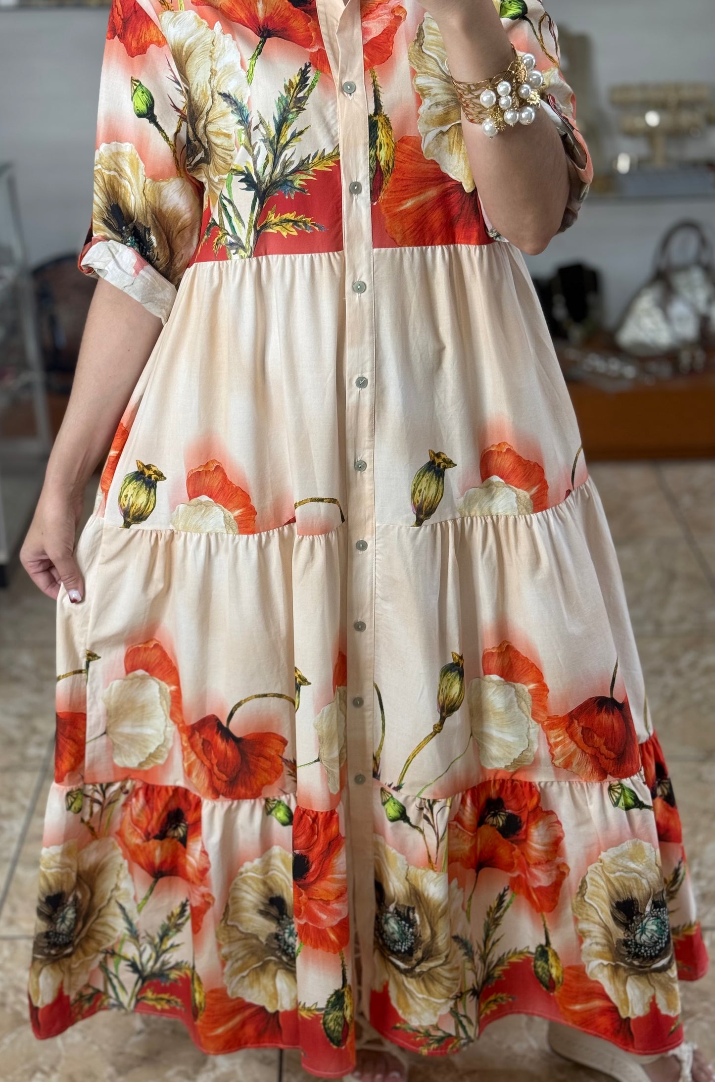 Peach/Orange Floral OS Maxi Dress (FINAL SALE)