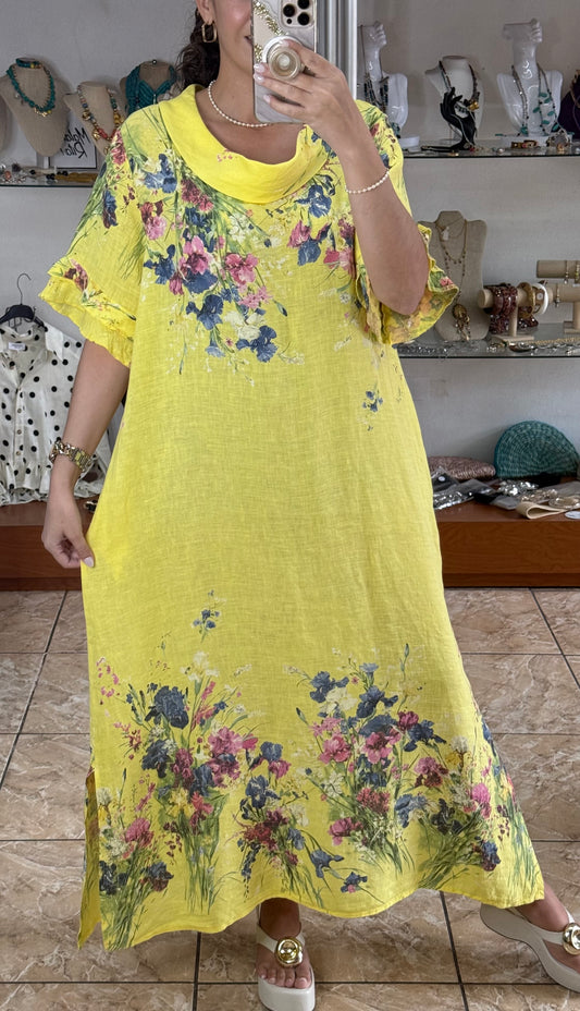 Yellow Floral OS Maxi Dress (NO RETURNS OR EXCHANGE)